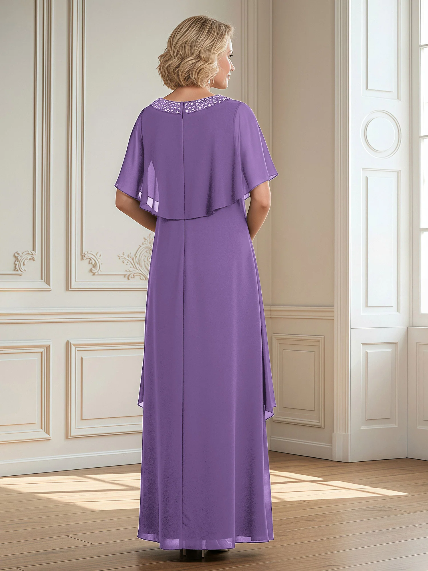 A-Line Beaded Scoop Floor-length Chiffon Dress Tahiti - Image 2