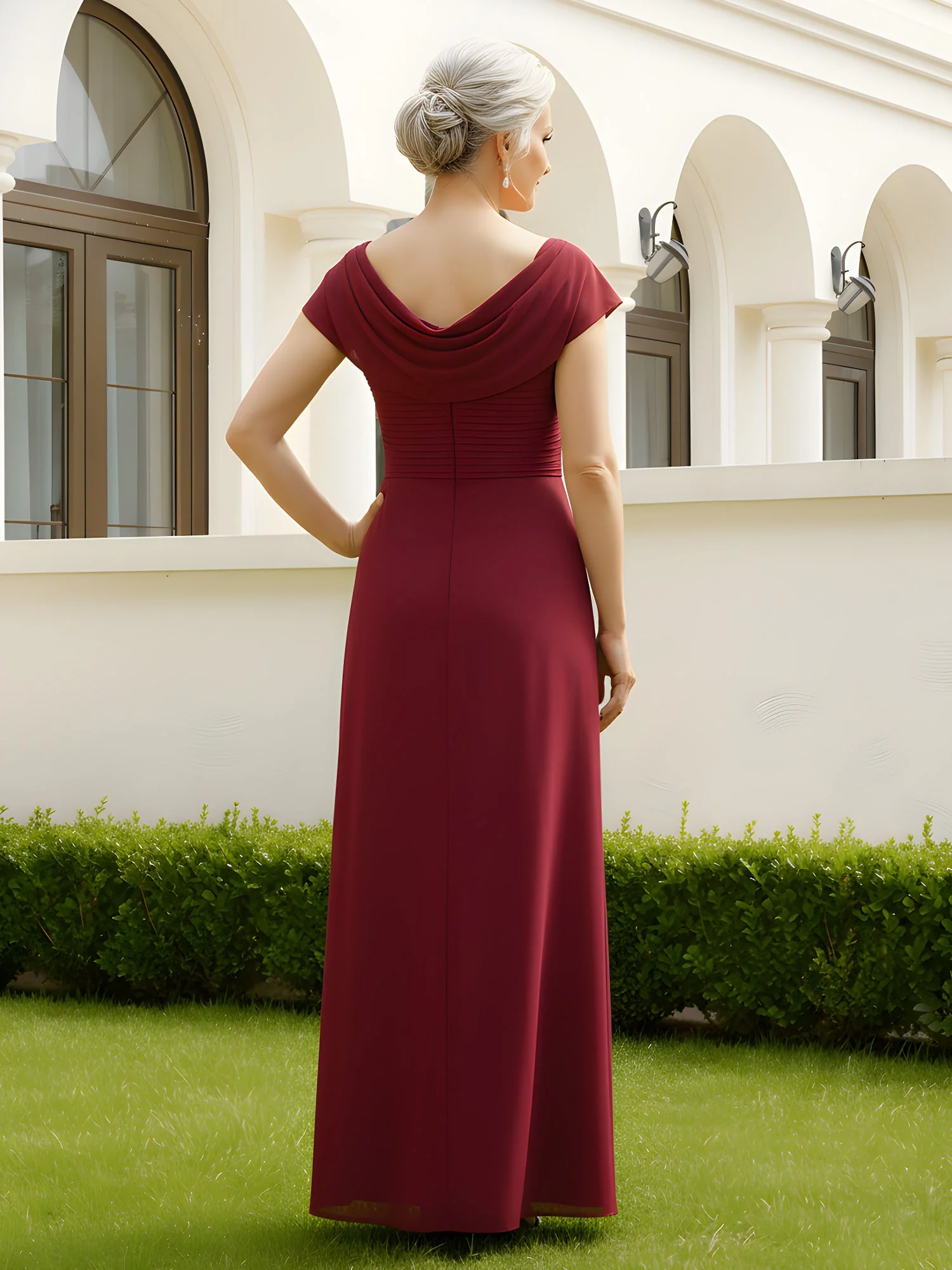 A-Line Cowl Neck Pleated Floor-length Dress Steel Grey - Image 2