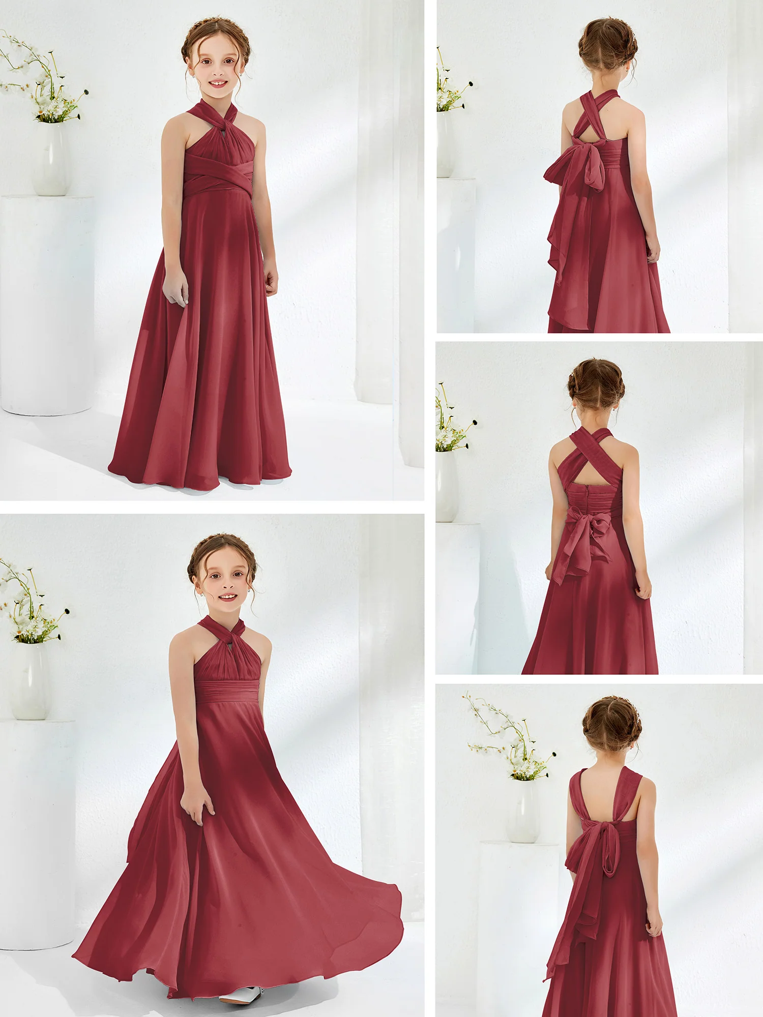 A-line Halter Neckline Sleeveless Junior Bridesmaid Dresses Cinnamon Rose
