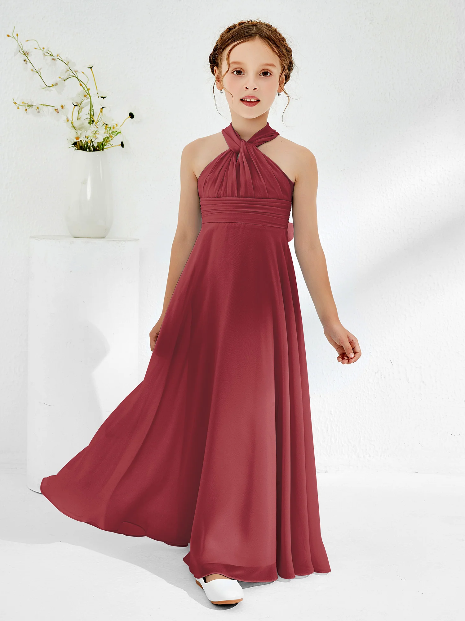 A-line Halter Neckline Sleeveless Junior Bridesmaid Dresses Cinnamon Rose - Image 2