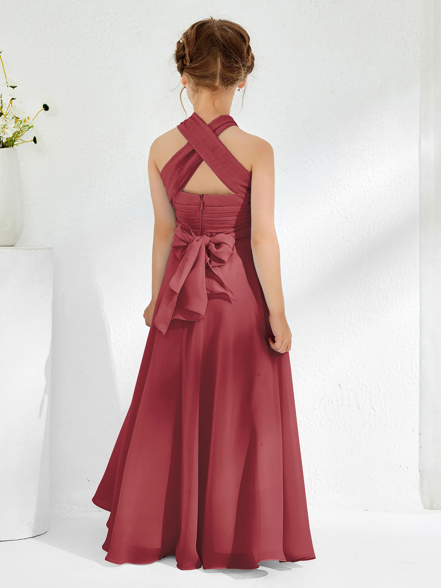 A-line Halter Neckline Sleeveless Junior Bridesmaid Dresses Cinnamon Rose - Image 3