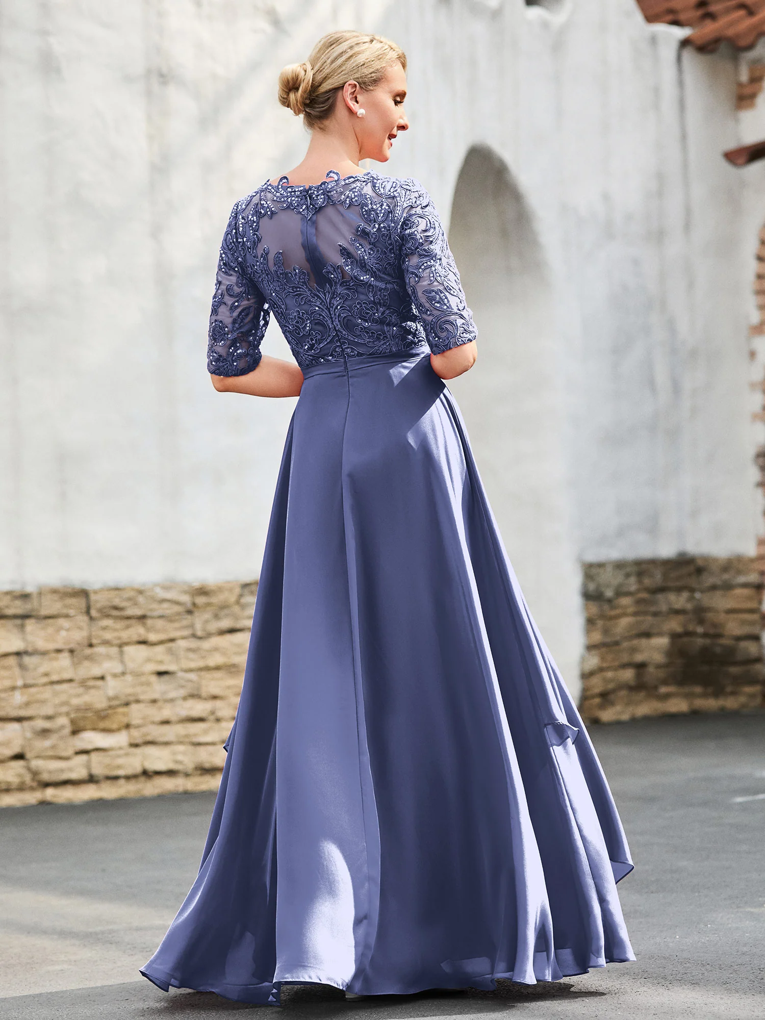 A-line Lace Dress with Trailing Periwinkle - Image 2