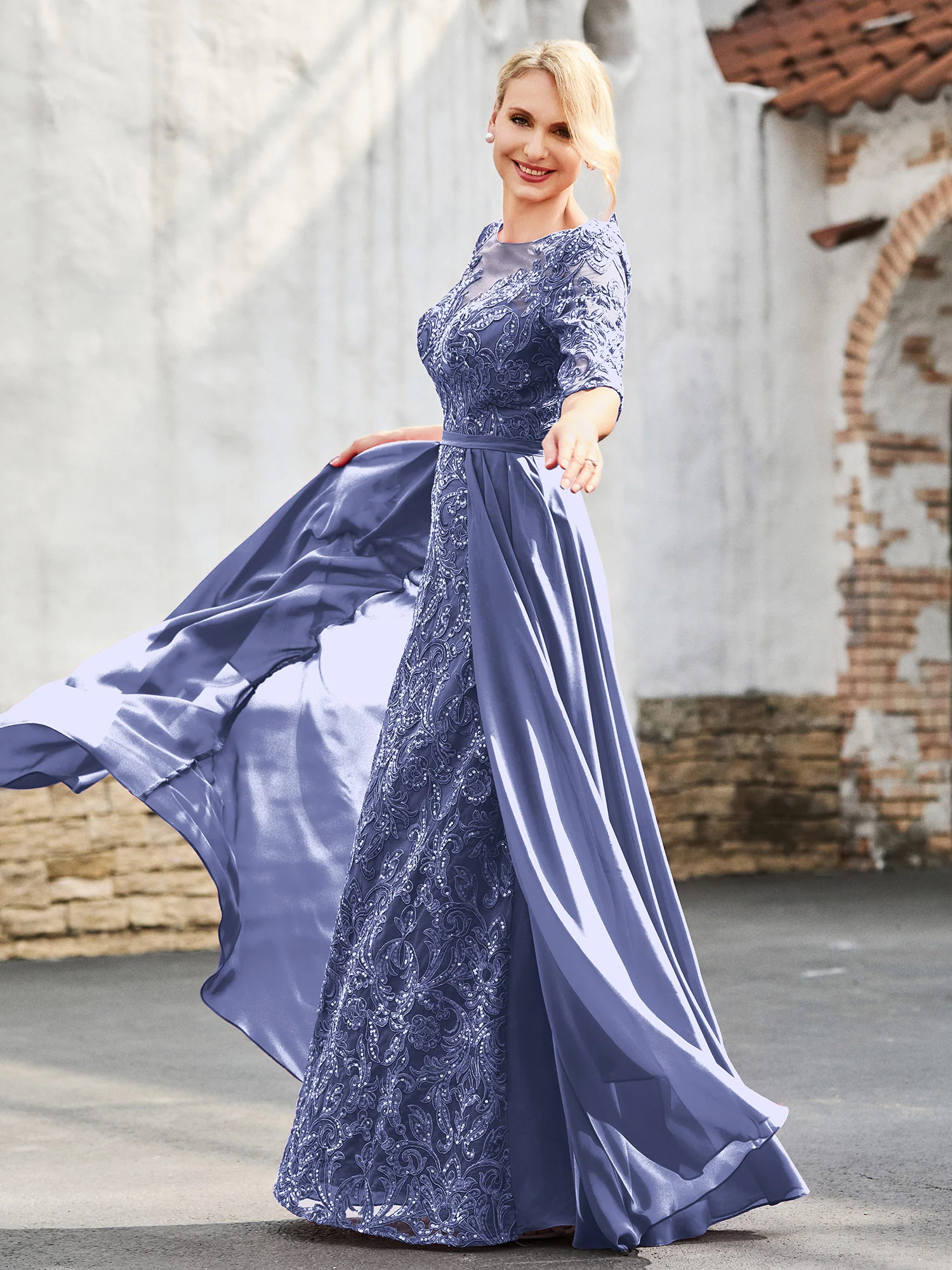 A-line Lace Dress with Trailing Periwinkle - Image 3