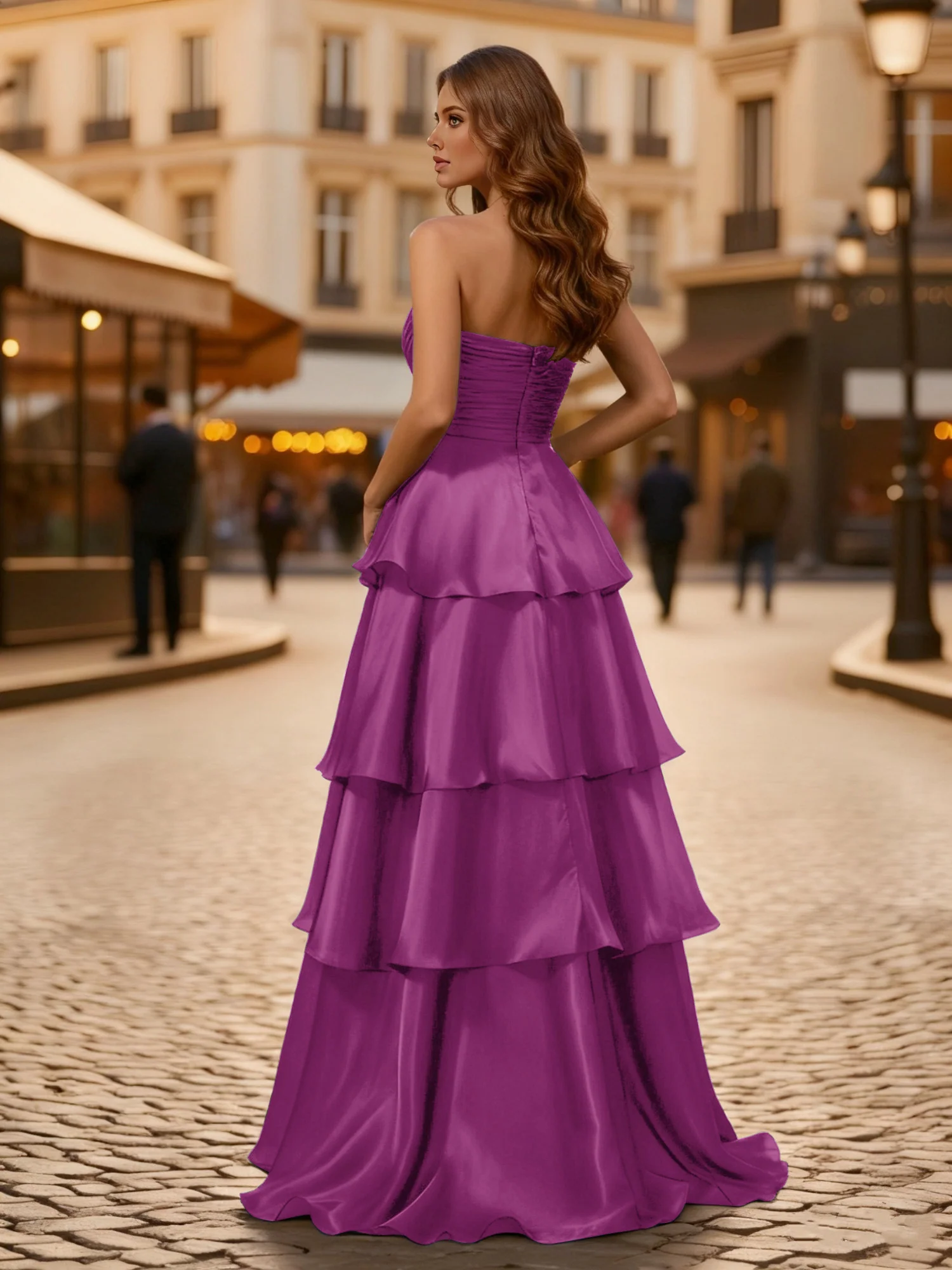 A-line Pleated Strapless Tiered Long Dress Orchid - Image 2