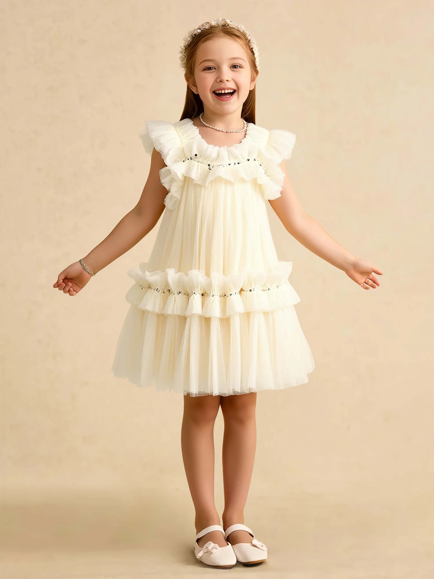 A-Line Ruched Sequins Knee-Length Flower Girl Dress As Picture