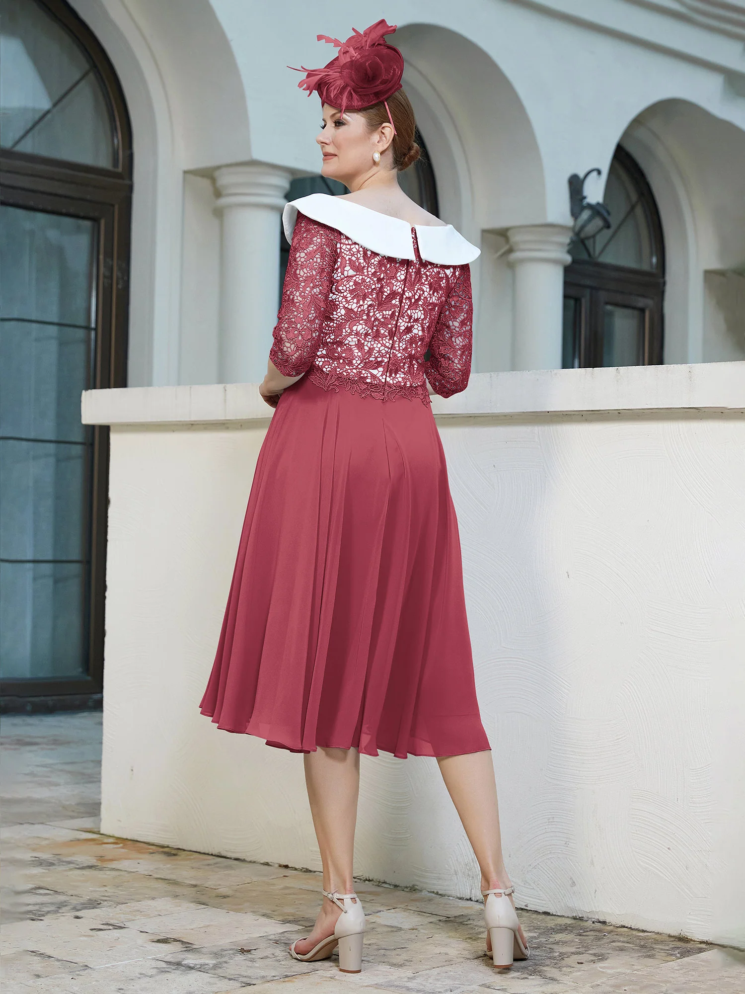 A-line Tea-length Chiffon Dress Cinnamon Rose - Image 2