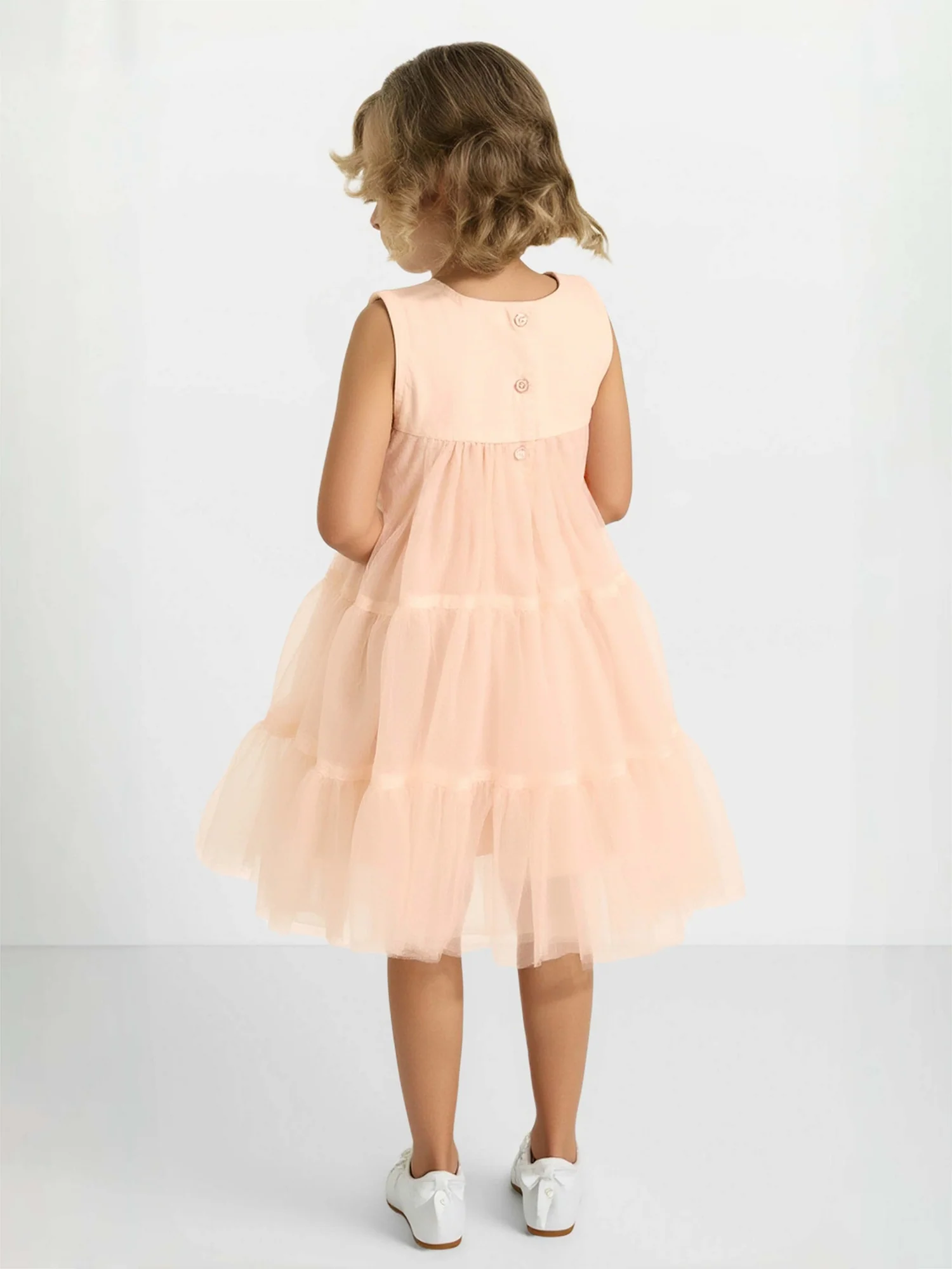 A-Line Tulle Knee-Length Flower Girl Dress With Bow Pearl Pink - Image 2