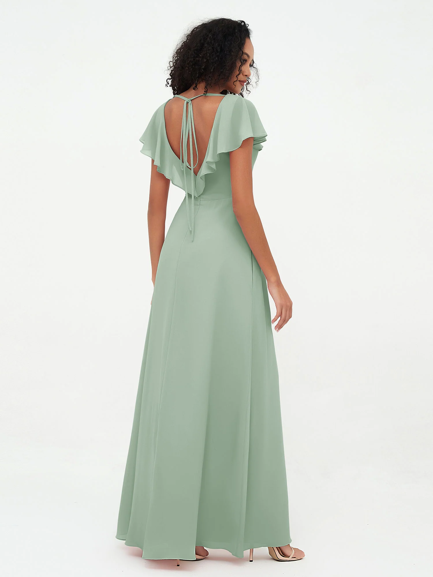 A-line V-neck Chiffon Dresses with Pockets-Agave - Image 2