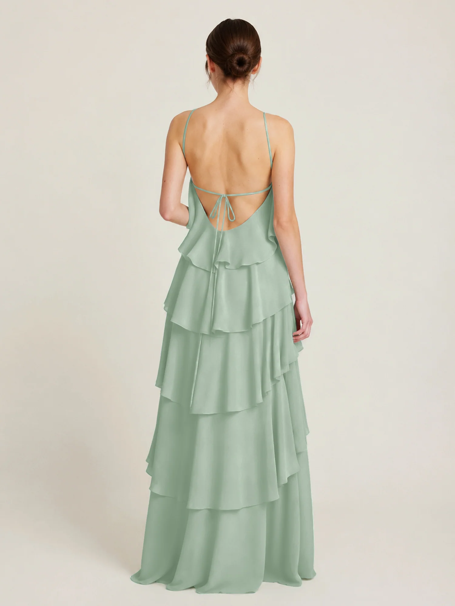 Tiered Chiffon Halter Maxi Dress with Ruffle Layers Agave - Image 2