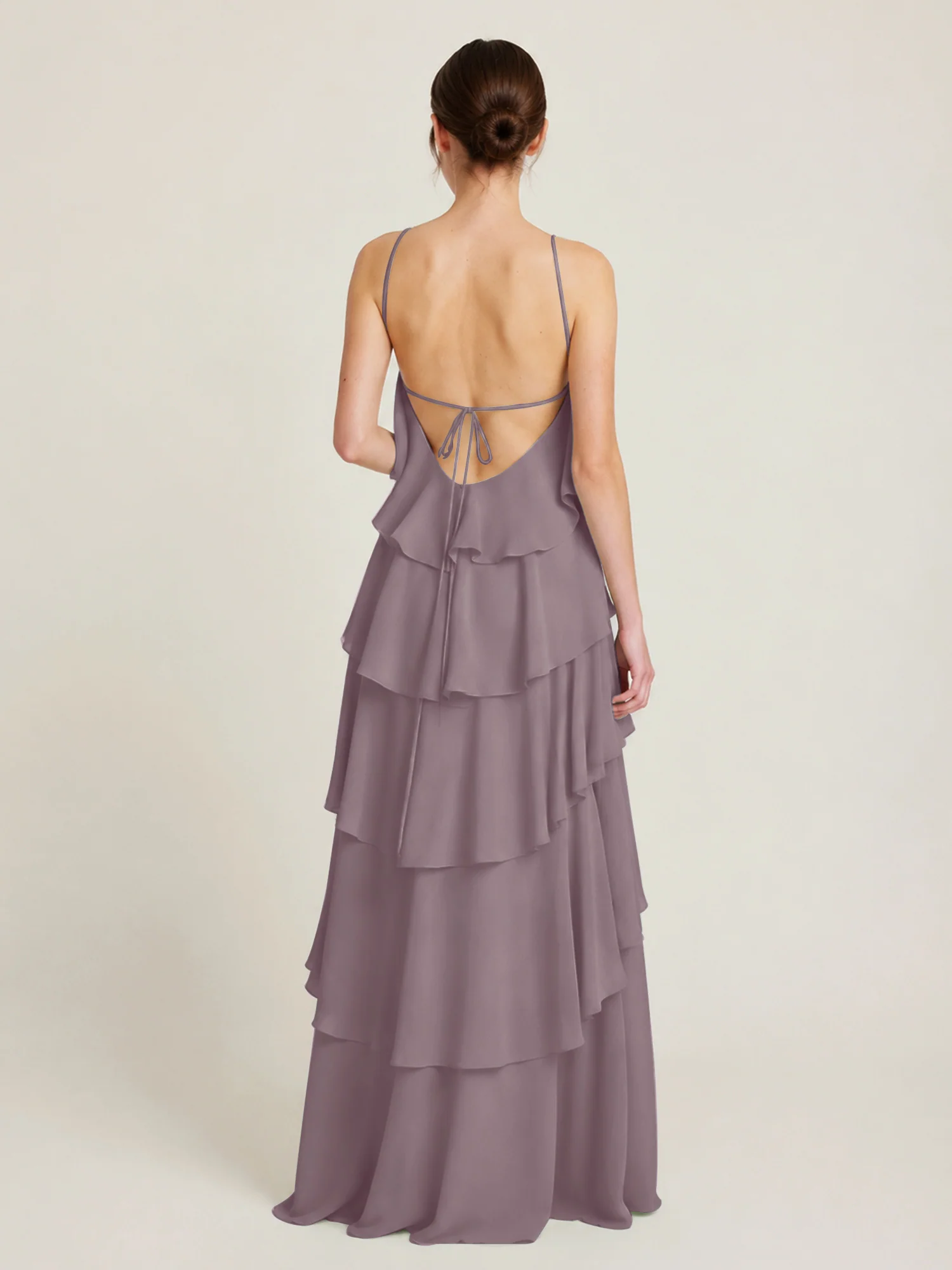 Tiered Chiffon Halter Maxi Dress with Ruffle Layers Dusk - Image 2