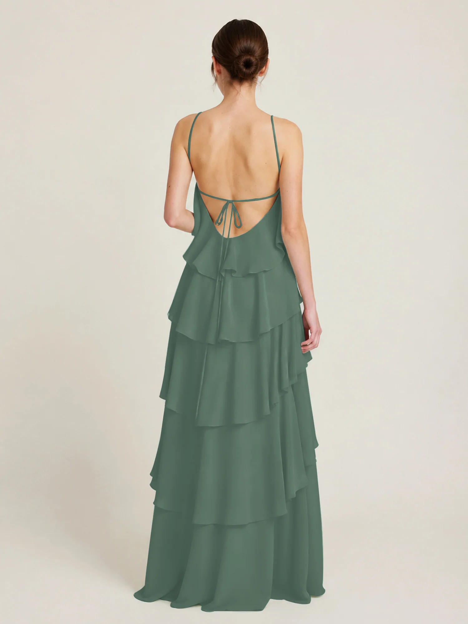 Tiered Chiffon Halter Maxi Dress with Ruffle Layers Eucalyptus - Image 2