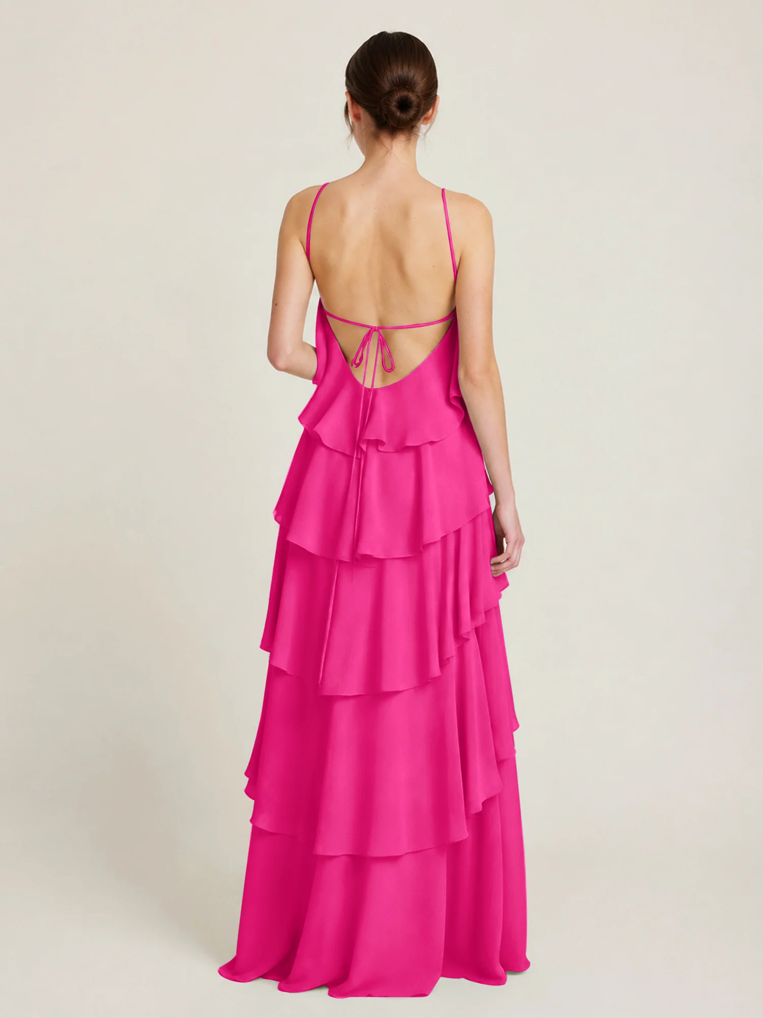 Tiered Chiffon Halter Maxi Dress with Ruffle Layers Fuchsia - Image 2