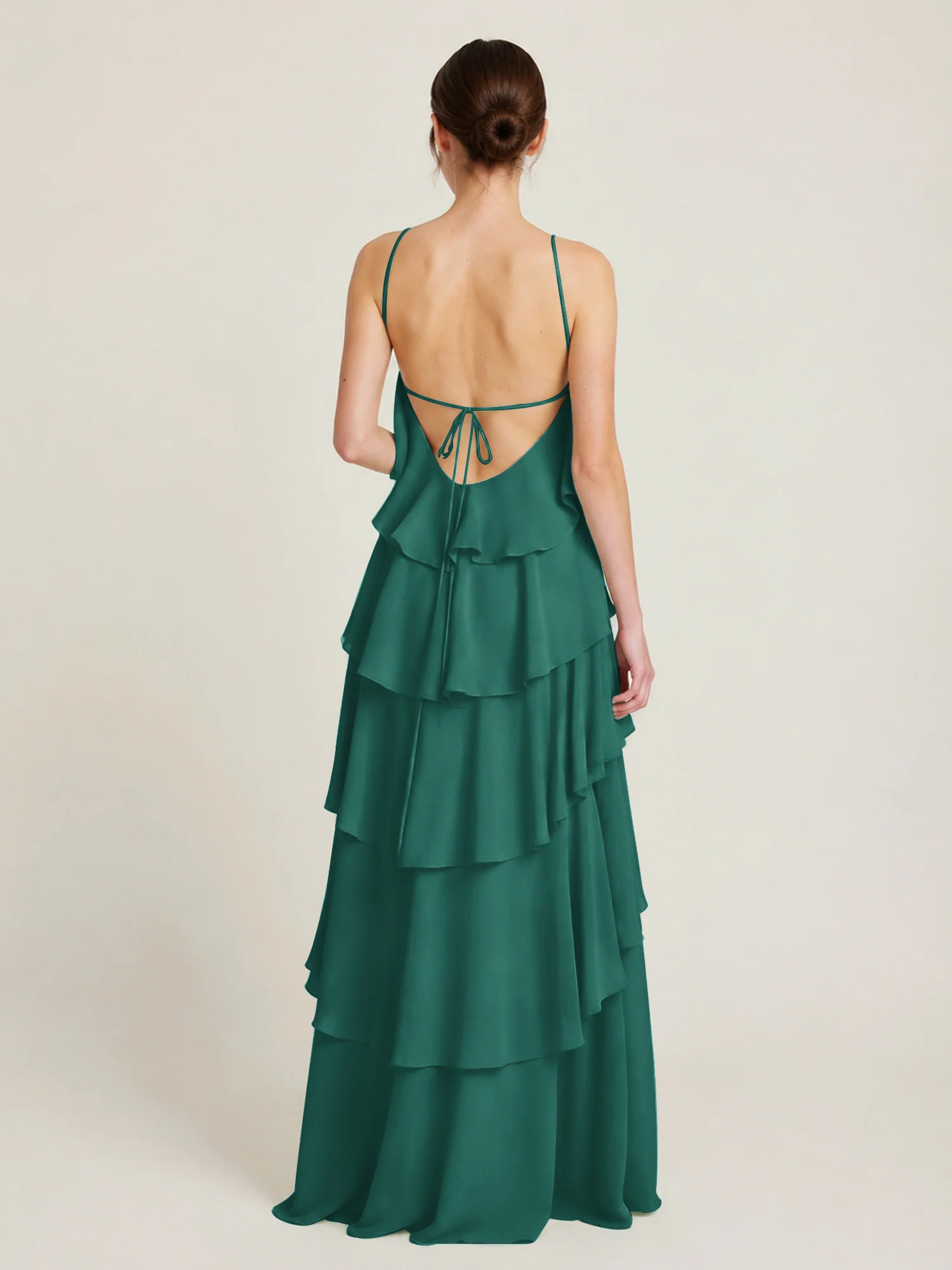 Tiered Chiffon Halter Maxi Dress with Ruffle Layers Peacock - Image 2