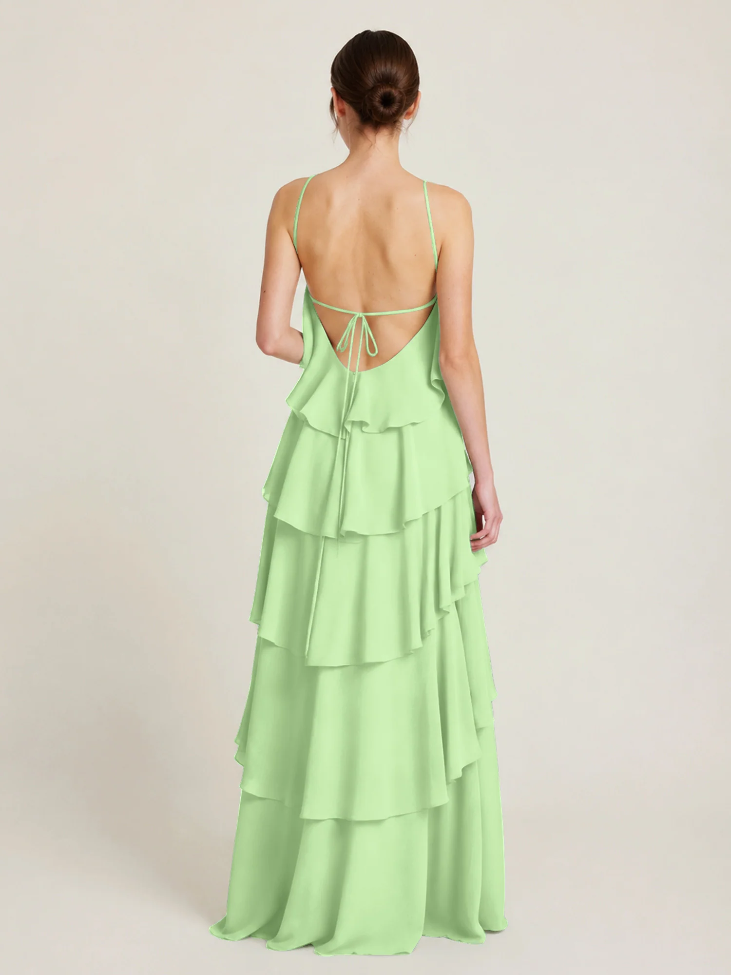 Tiered Chiffon Halter Maxi Dress with Ruffle Layers Sage - Image 2