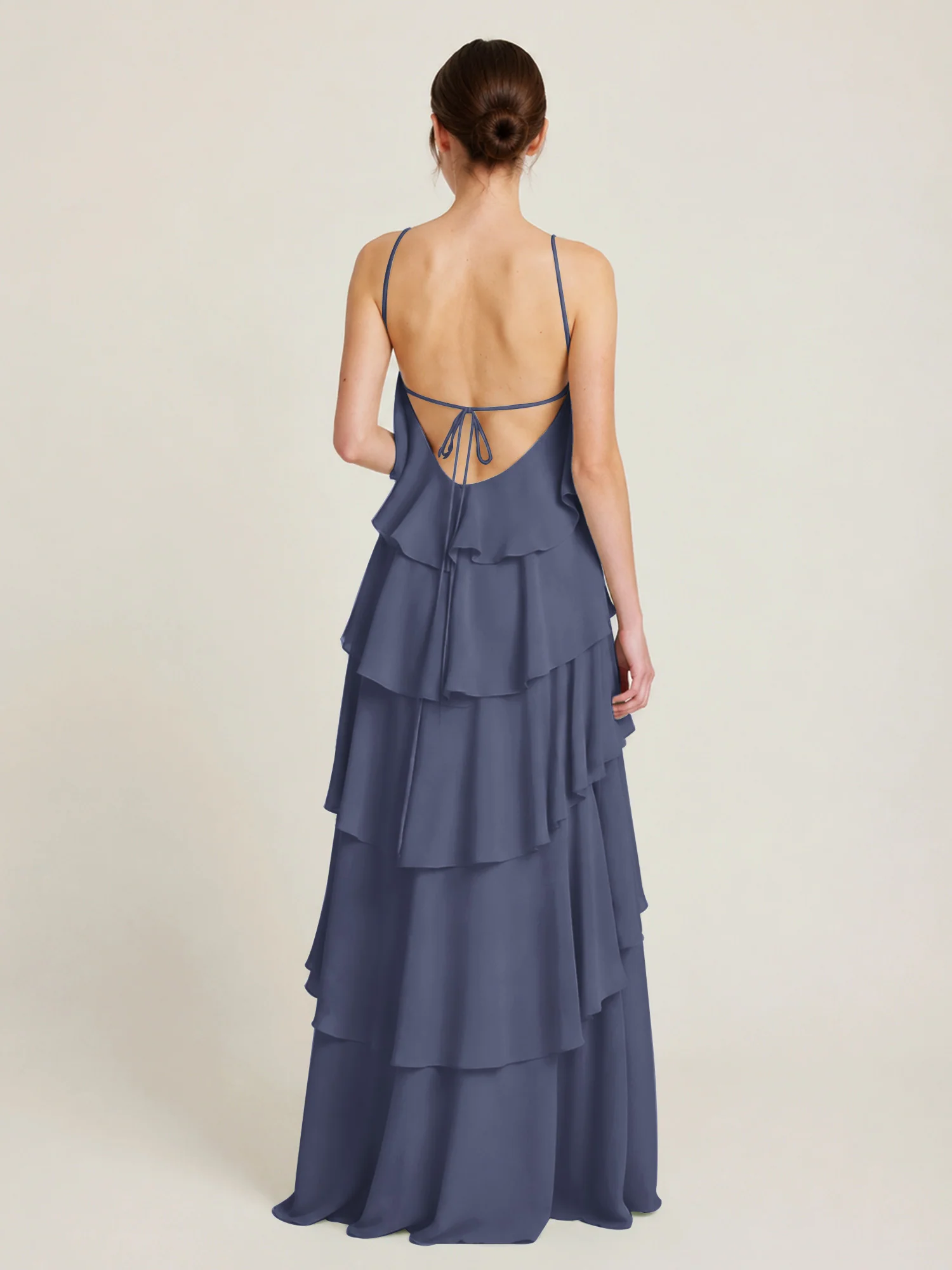 Tiered Chiffon Halter Maxi Dress with Ruffle Layers Stormy - Image 2