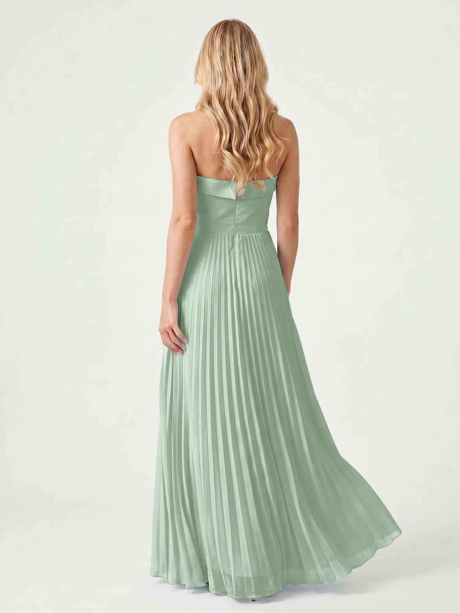 Strapless Chiffon Maxi Dress with Pleated A-Line Skirt Agave - Image 2