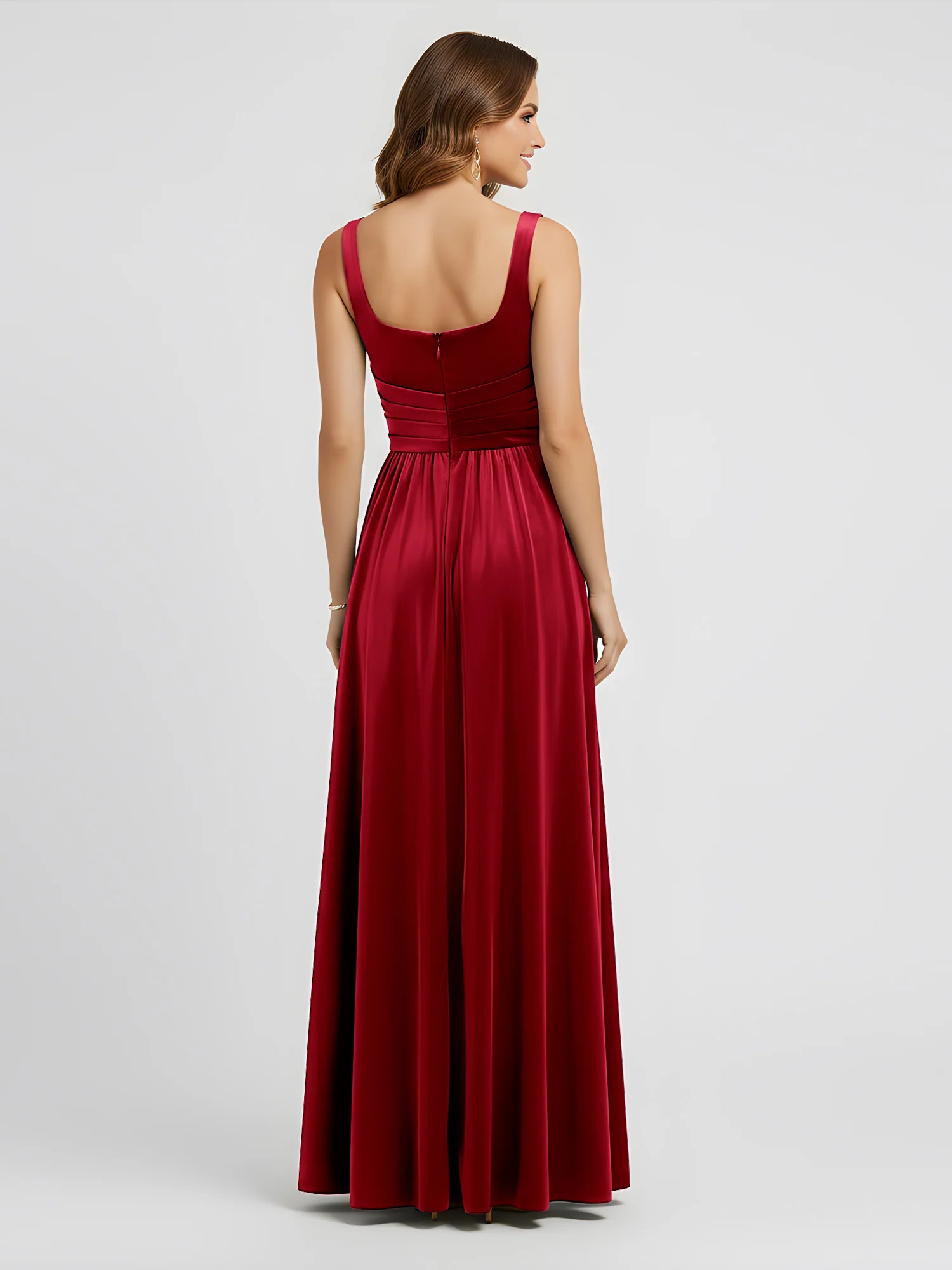 Wide Strap Velvet Pleated Waist Maxi Dress Burgundy - Image 2
