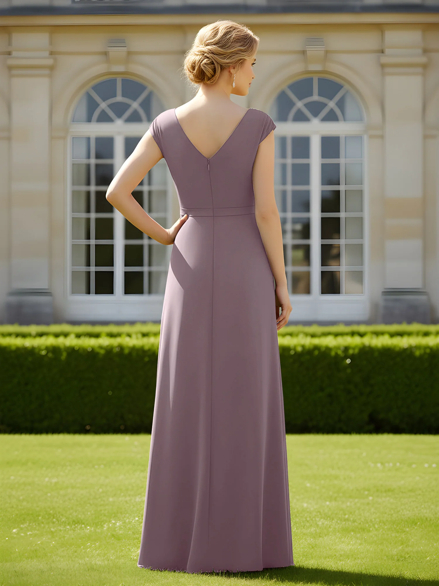 Beaded V-neck Pleated Chiffon A-Line Sequins Dress Dusk - Image 2