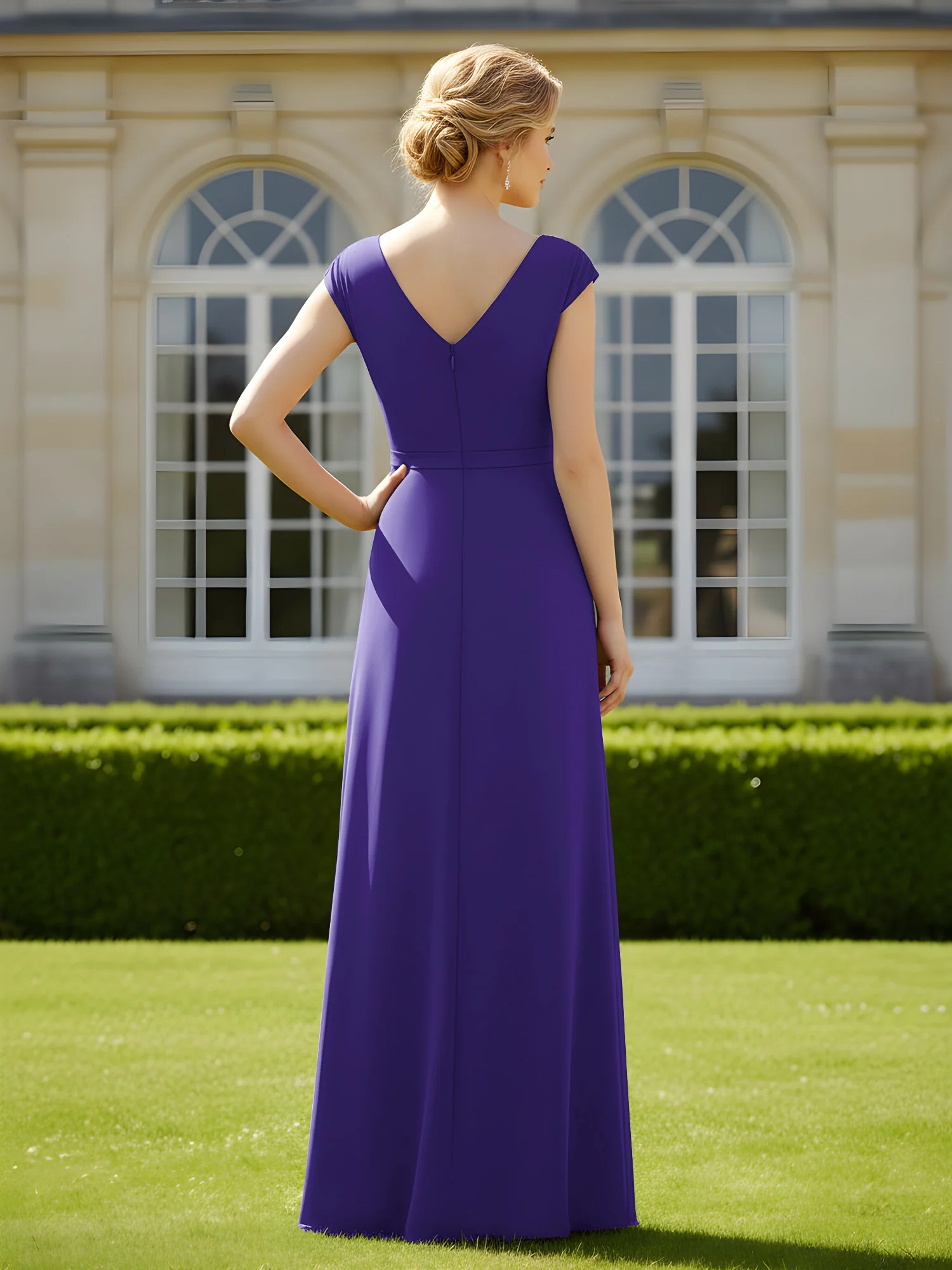 Beaded V-neck Pleated Chiffon A-Line Sequins Dress Regency - Image 2