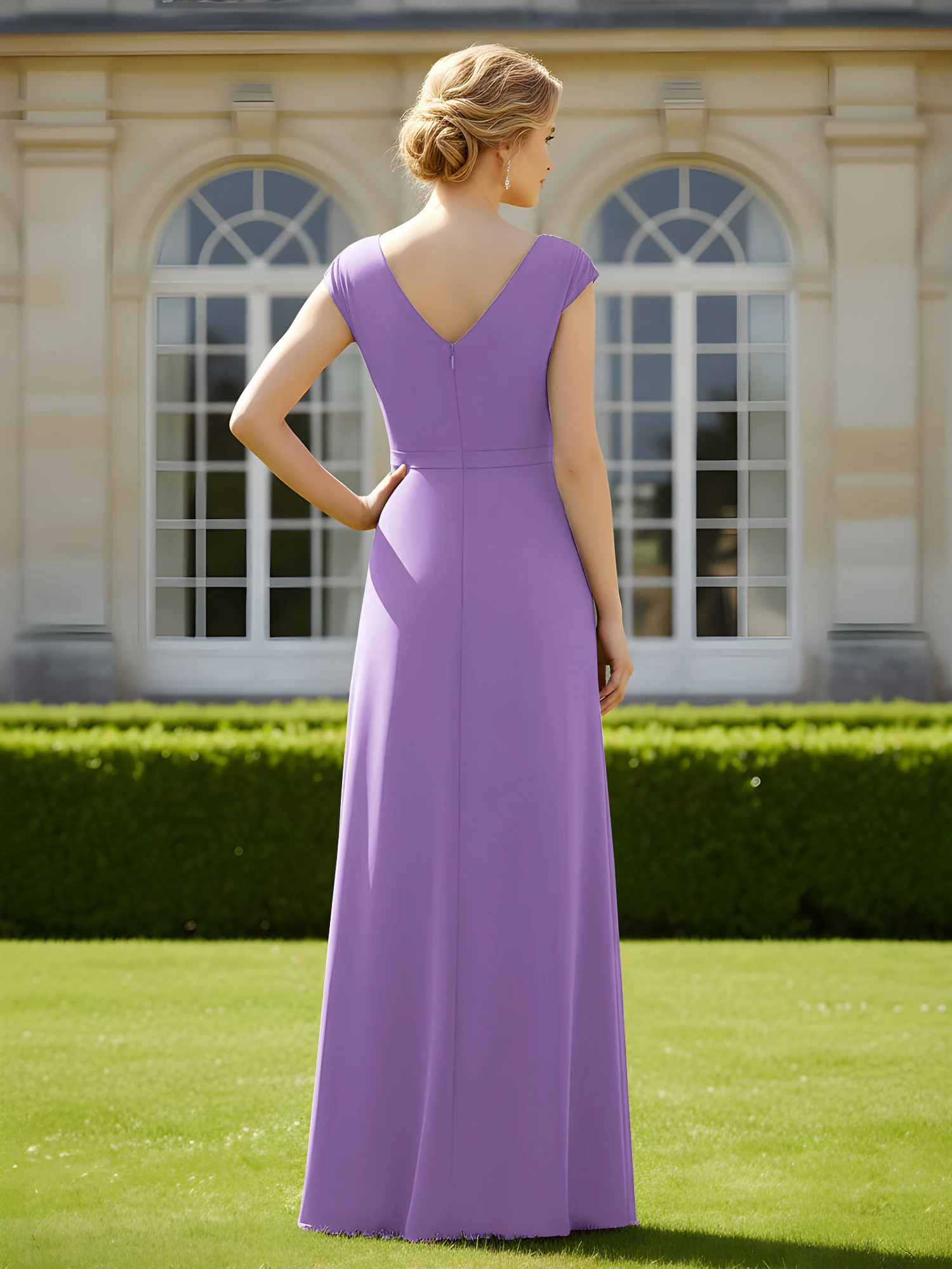Beaded V-neck Pleated Chiffon A-Line Sequins Dress Tahiti - Image 2