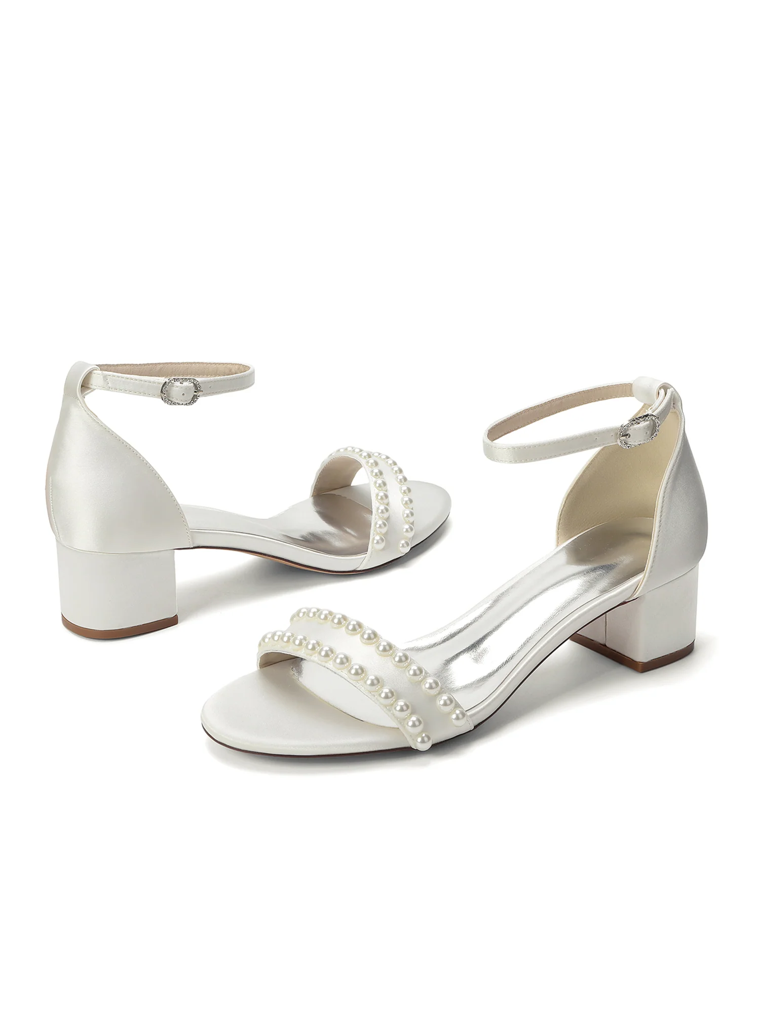 Double Row Pearl Block Heel Sandals - Image 13