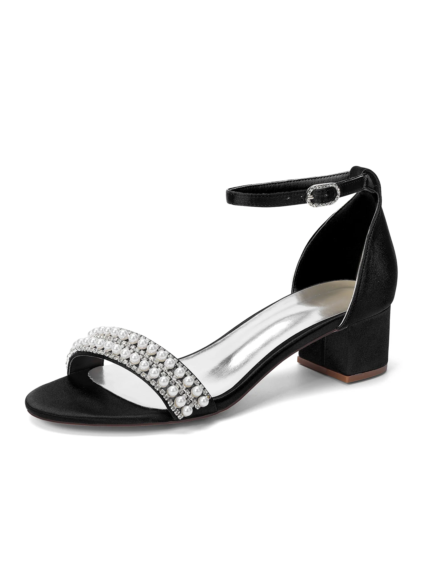 Tiered Pearl Crystal Block Heel Sandals