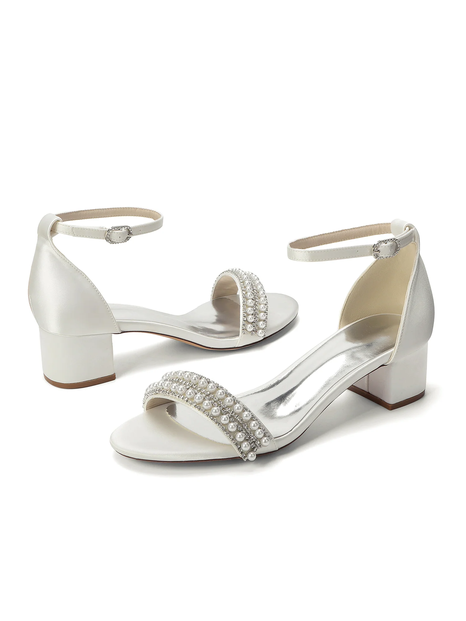 Tiered Pearl Crystal Block Heel Sandals - Image 13