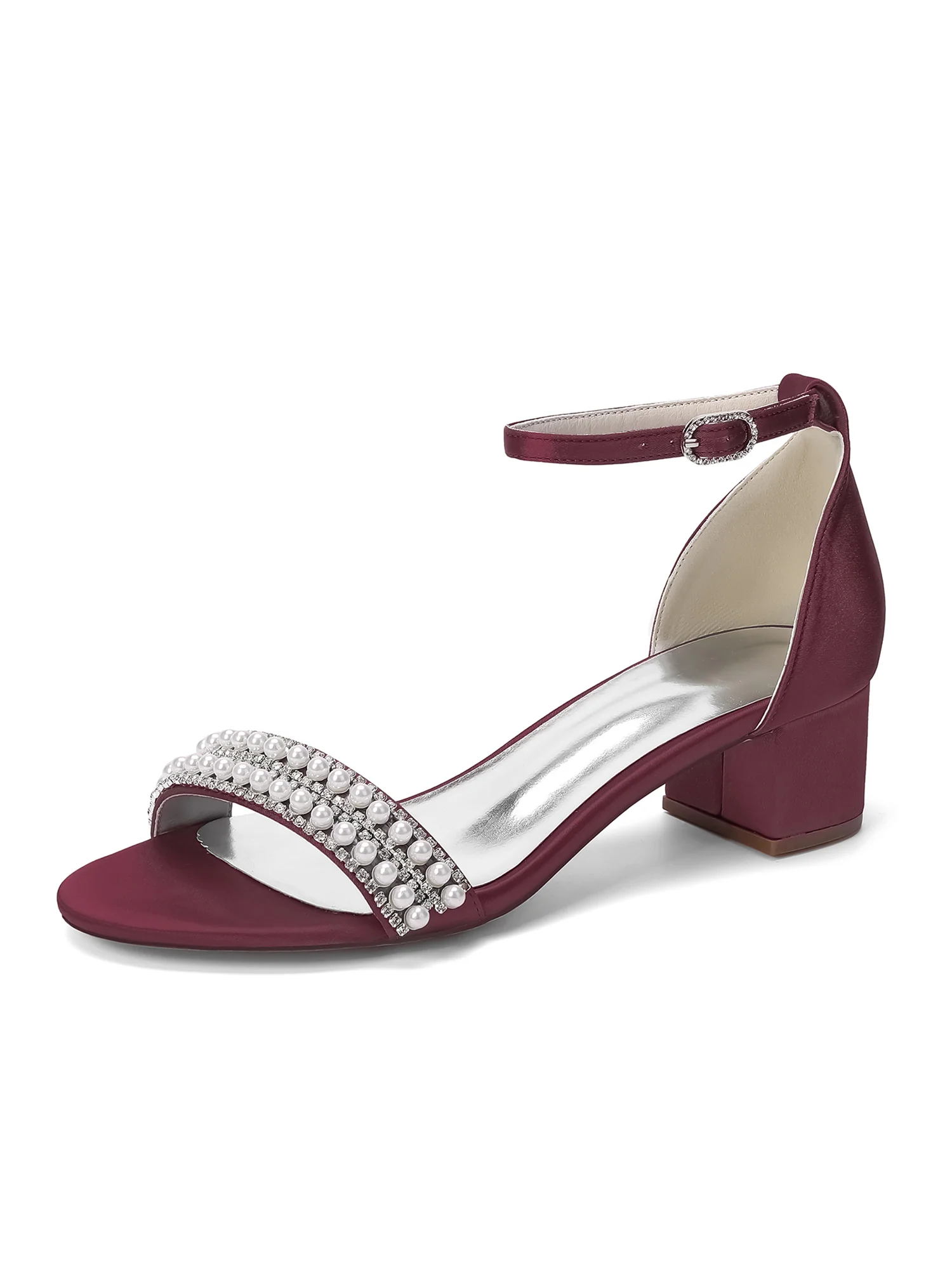 Tiered Pearl Crystal Block Heel Sandals - Image 2