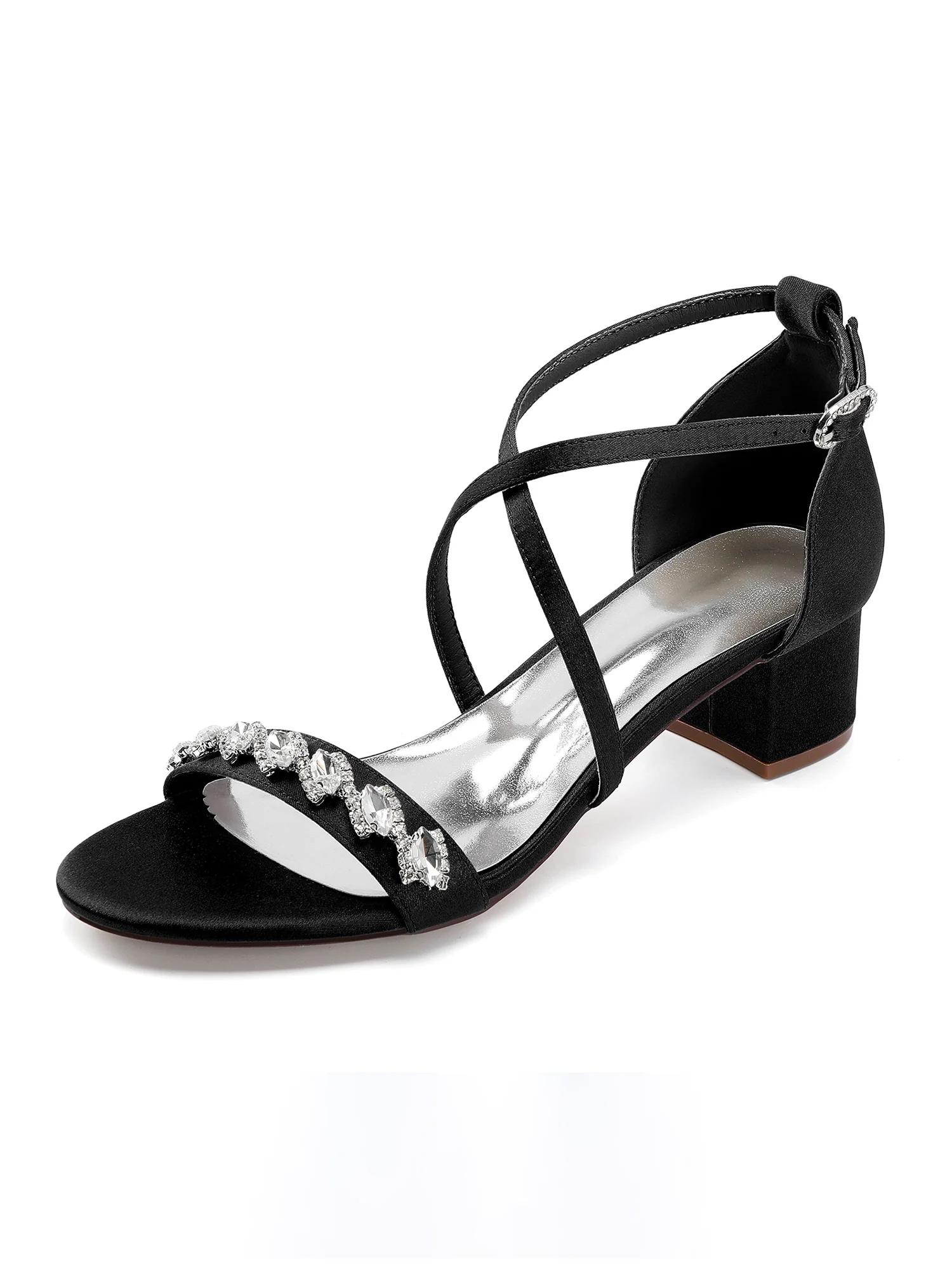 Rhinestone Cross Strap Block Heel Sandals