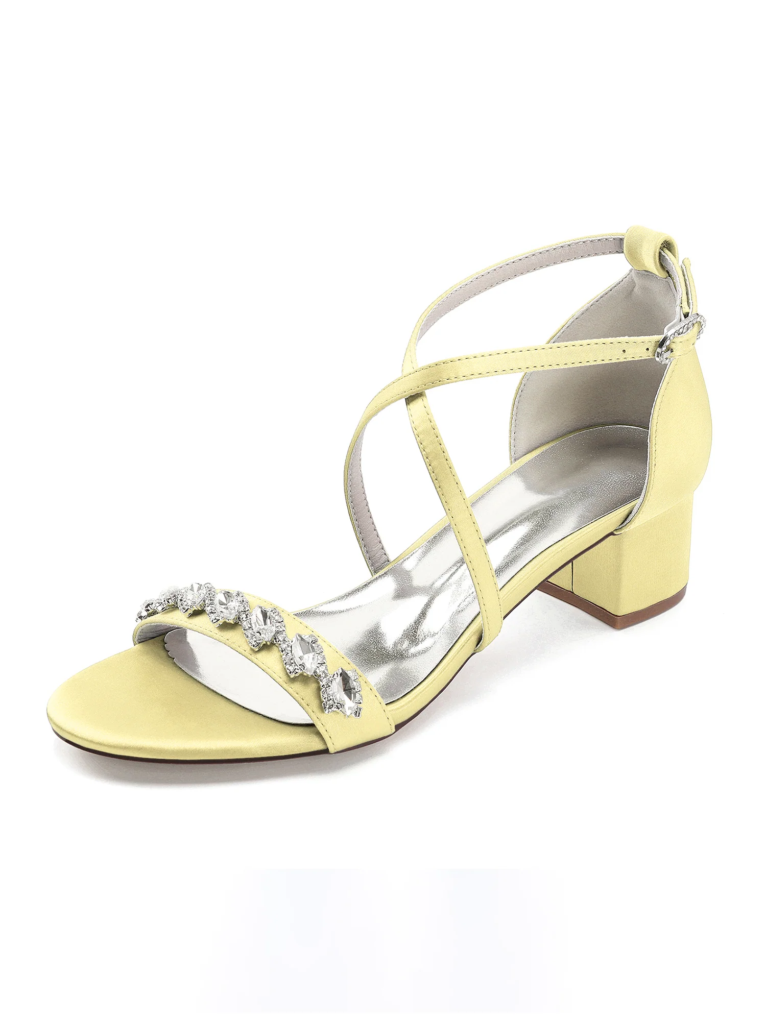 Rhinestone Cross Strap Block Heel Sandals - Image 4