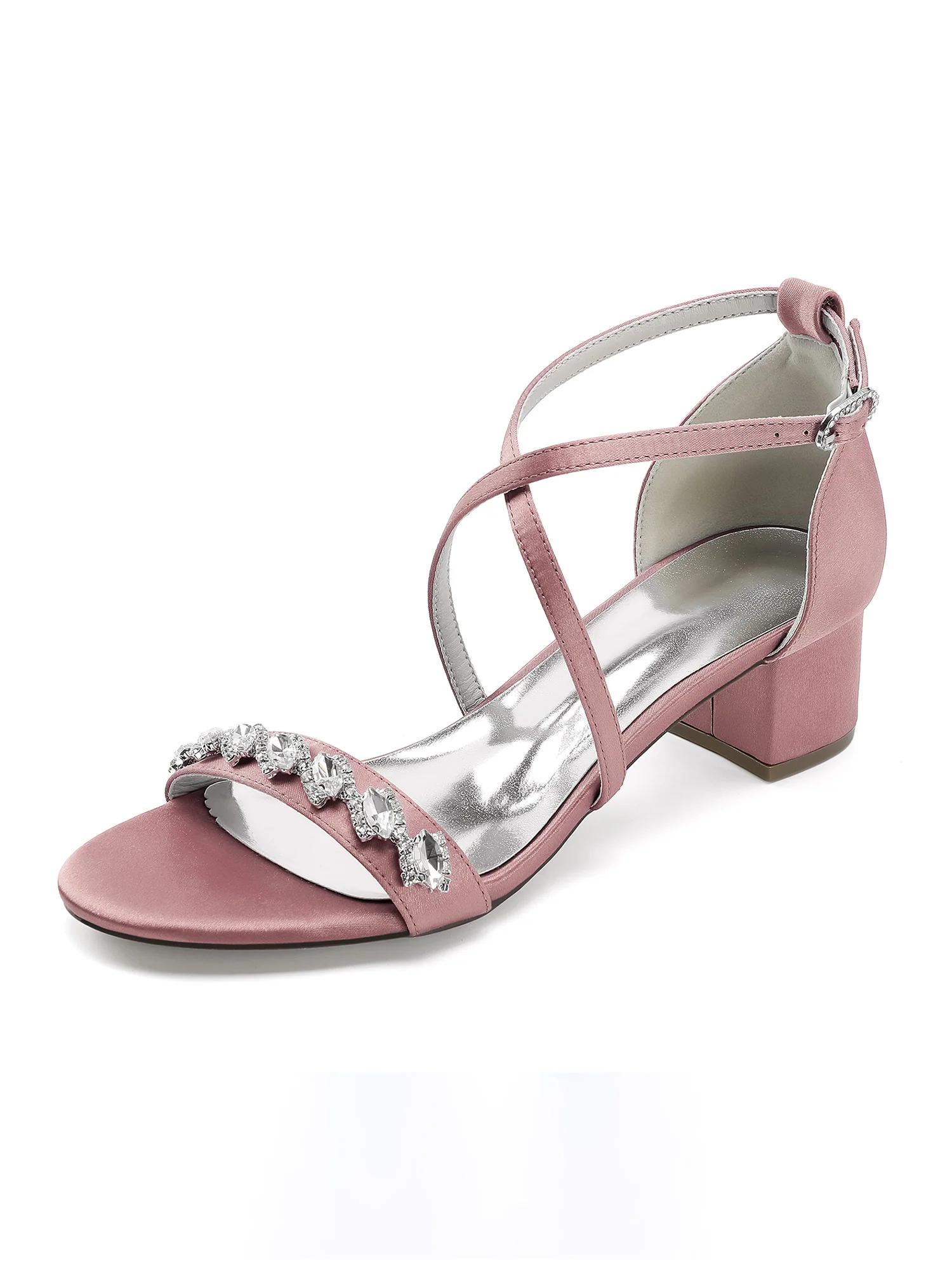 Rhinestone Cross Strap Block Heel Sandals - Image 6
