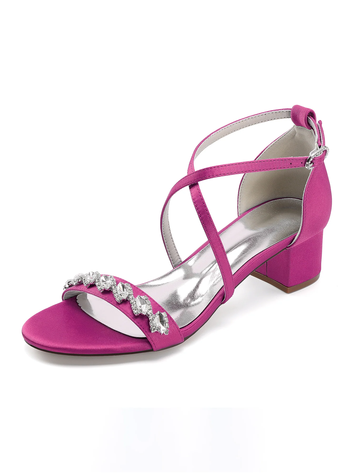 Rhinestone Cross Strap Block Heel Sandals - Image 7