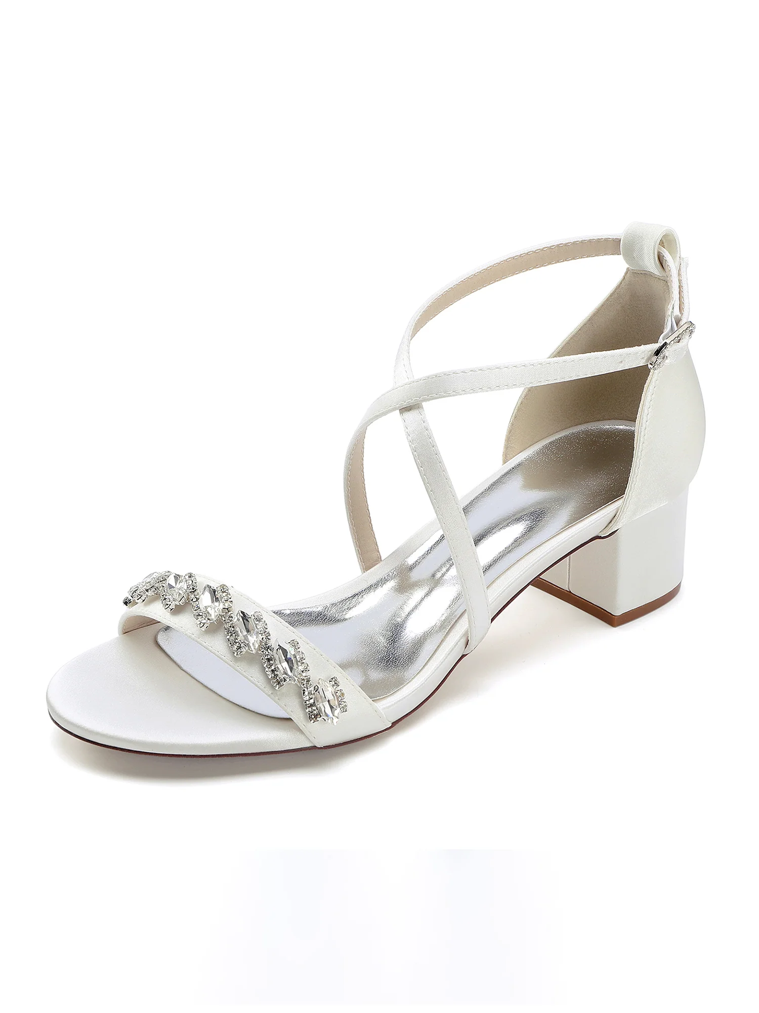 Rhinestone Cross Strap Block Heel Sandals - Image 9