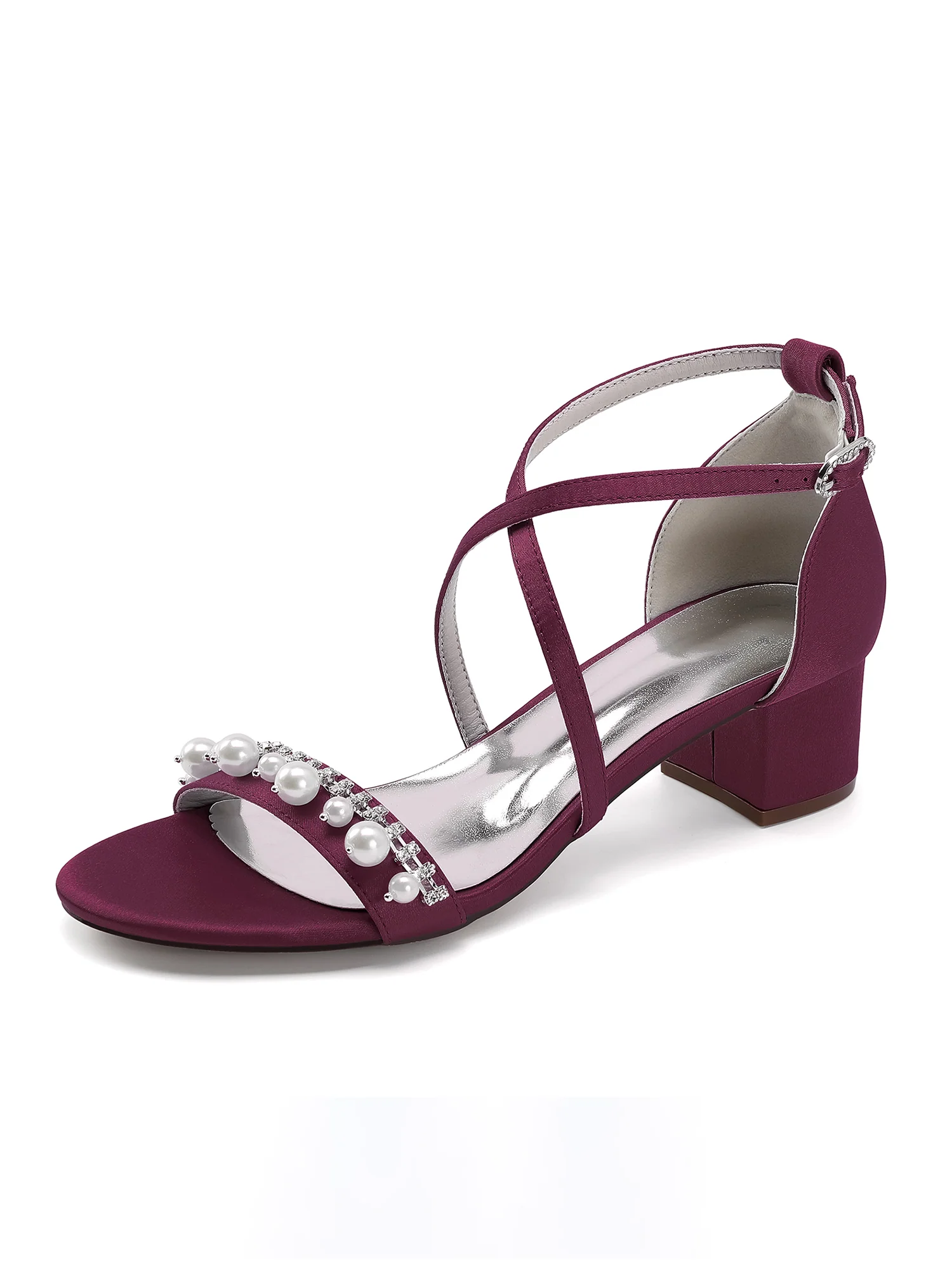 Pearl Cross Strap Block Heel Sandals - Image 2