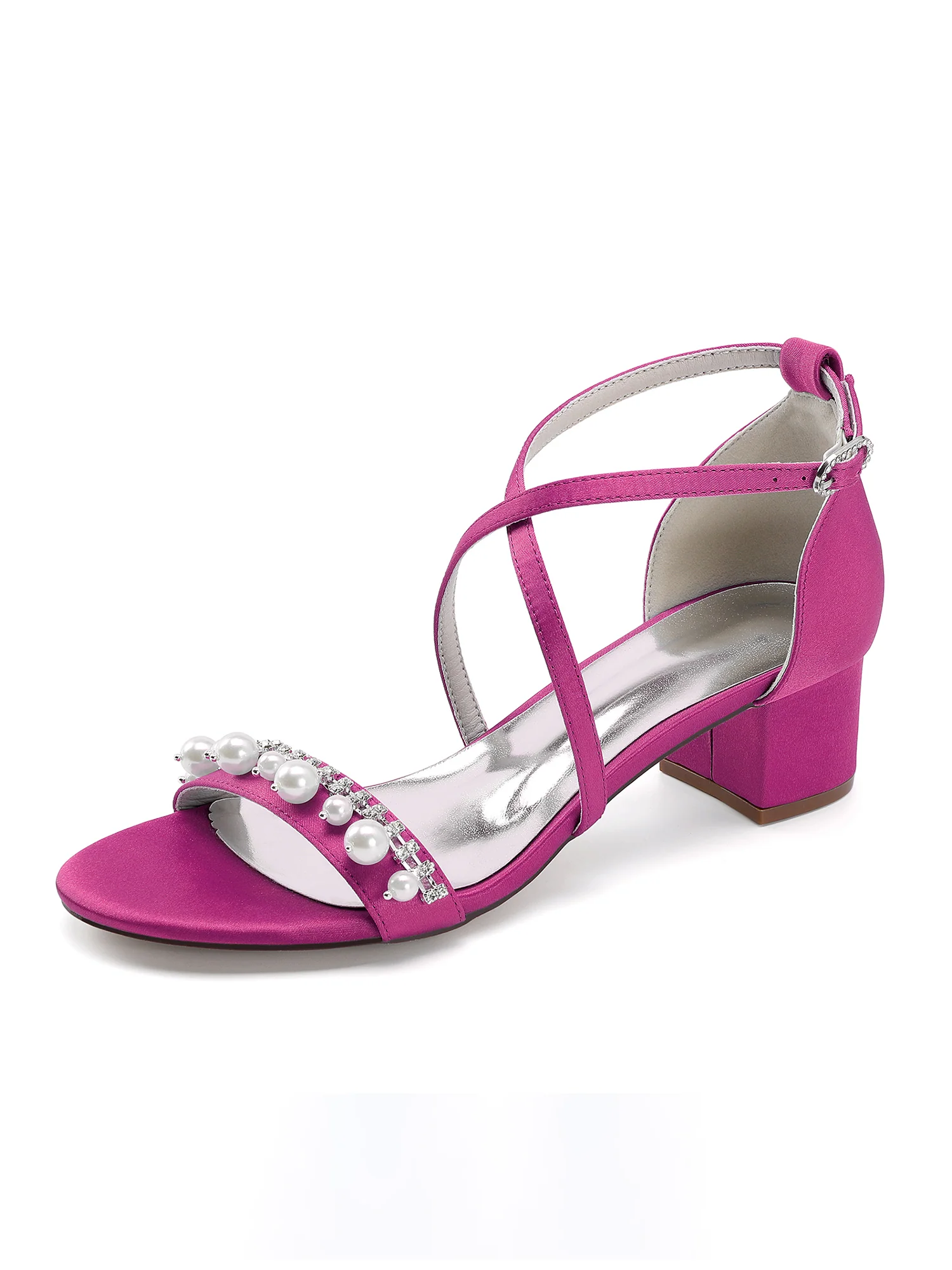 Pearl Cross Strap Block Heel Sandals - Image 7