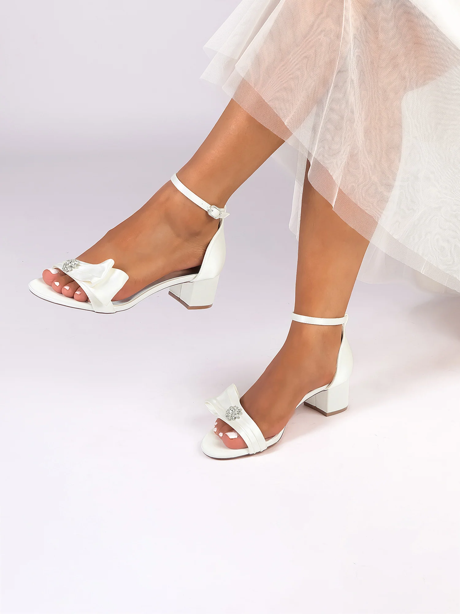 Satin Bowknot Ankle Strap Block Heels - Image 10