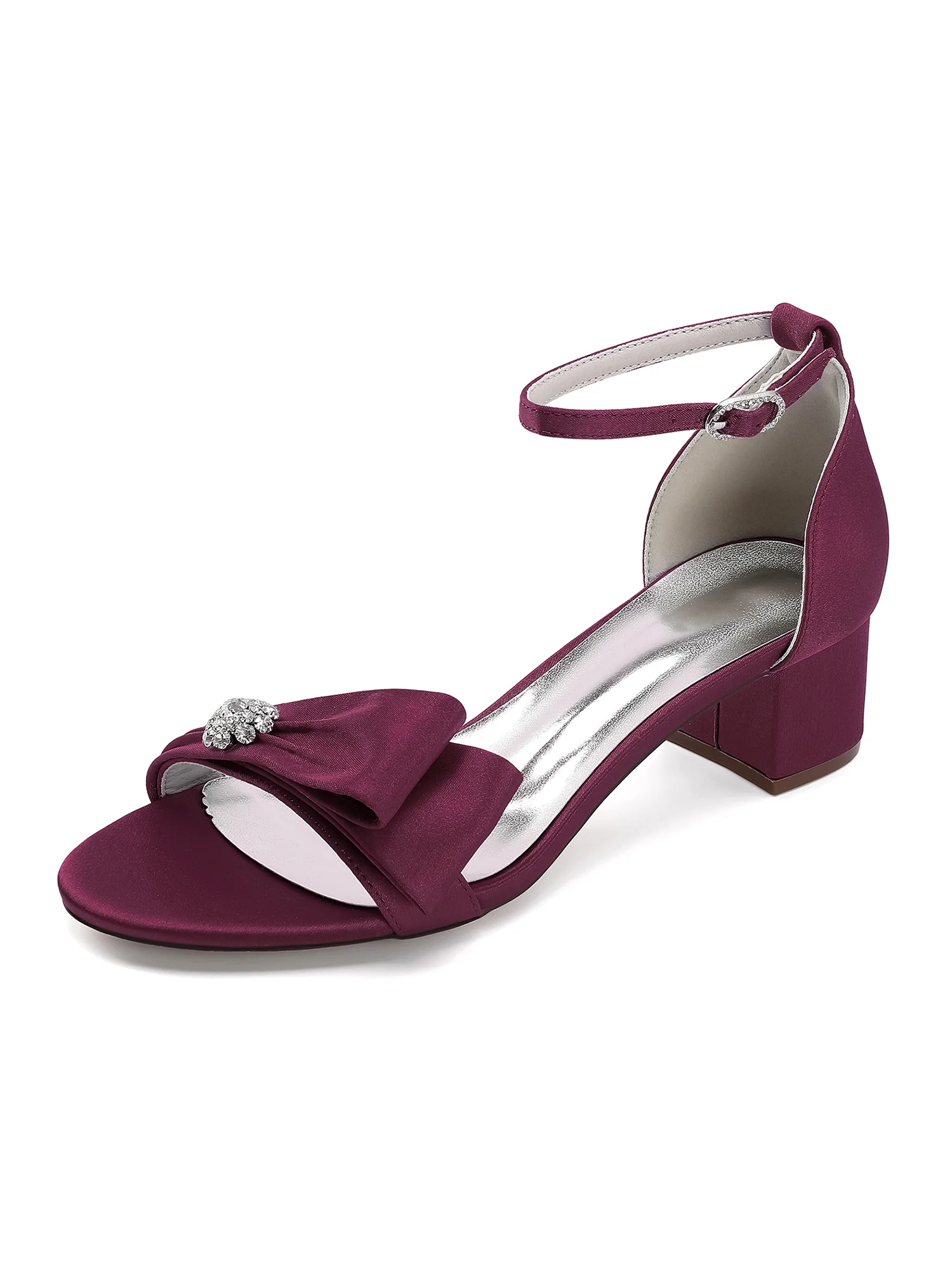 Satin Bowknot Ankle Strap Block Heels - Image 2