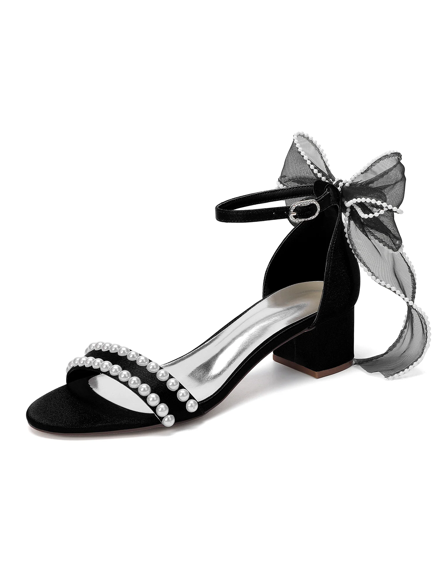 Double Pearl Tulle Bow Sandals