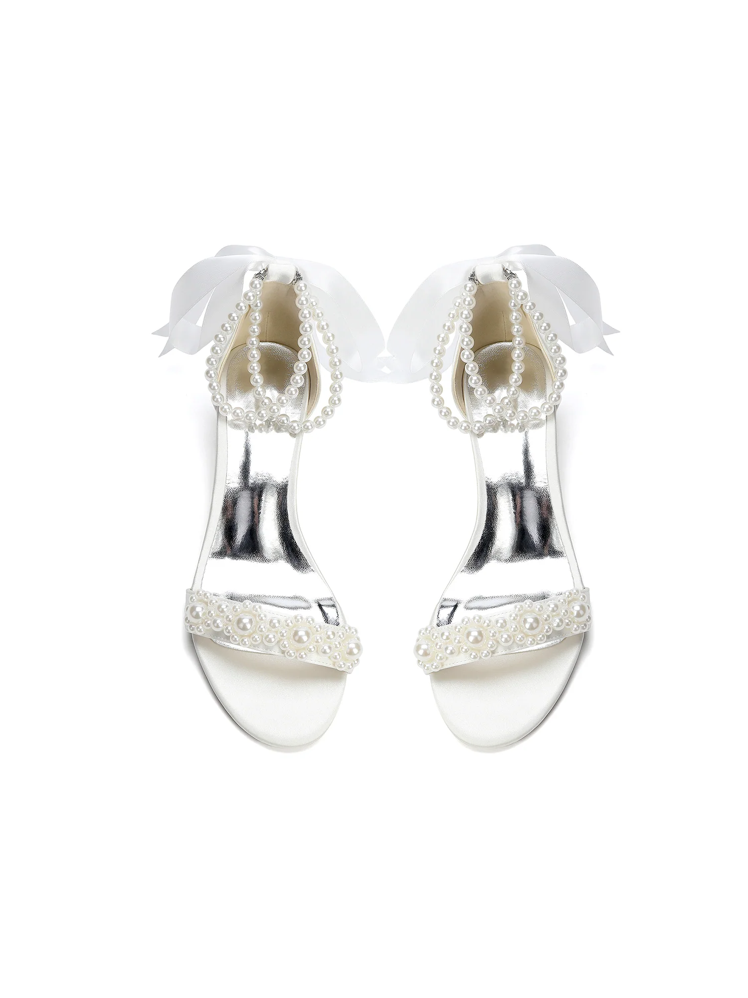 Multi Pearl Satin Bow Sandals - Image 8