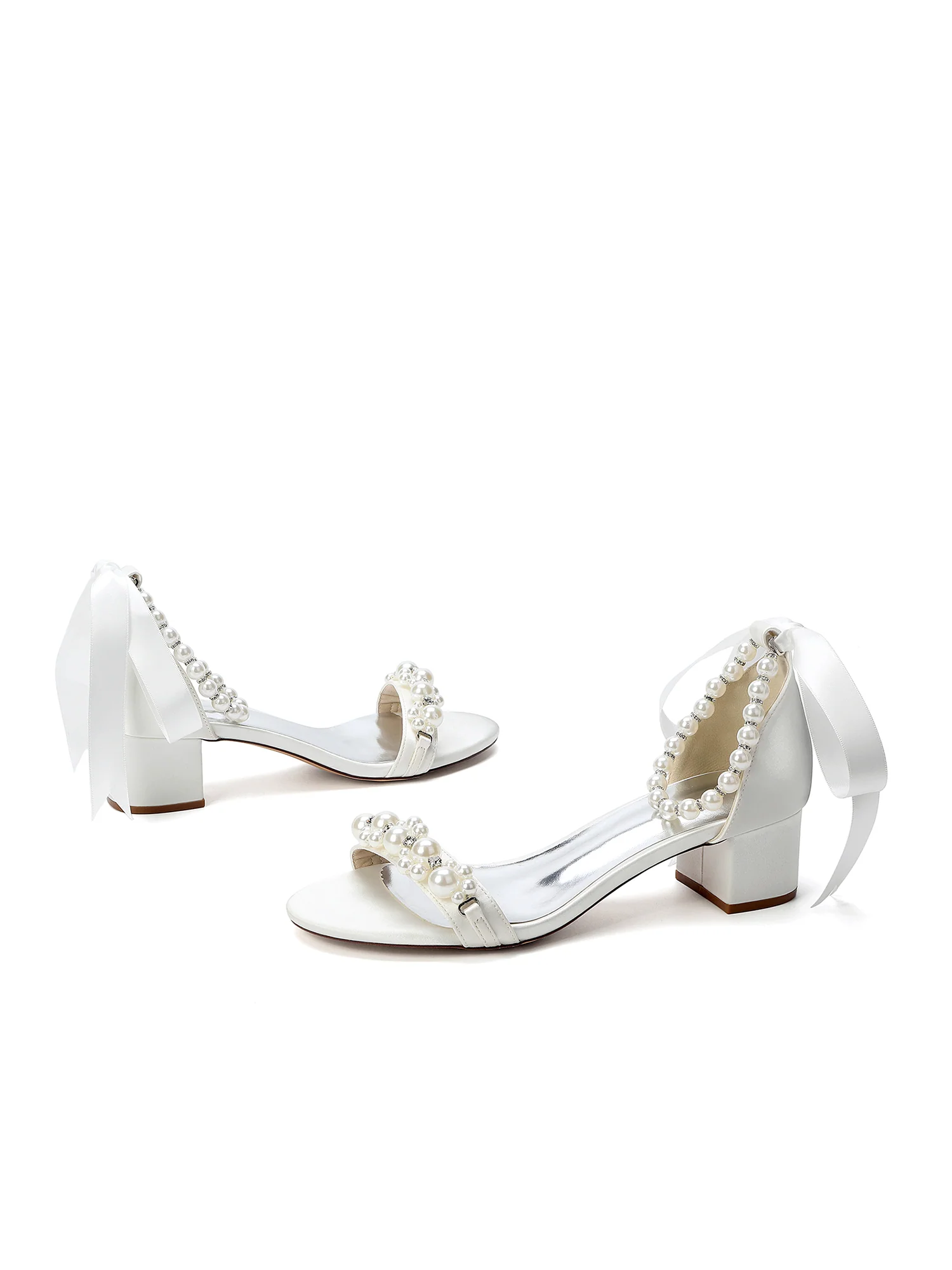 Pearl Ankle Strap Satin Tie Sandals - Image 14