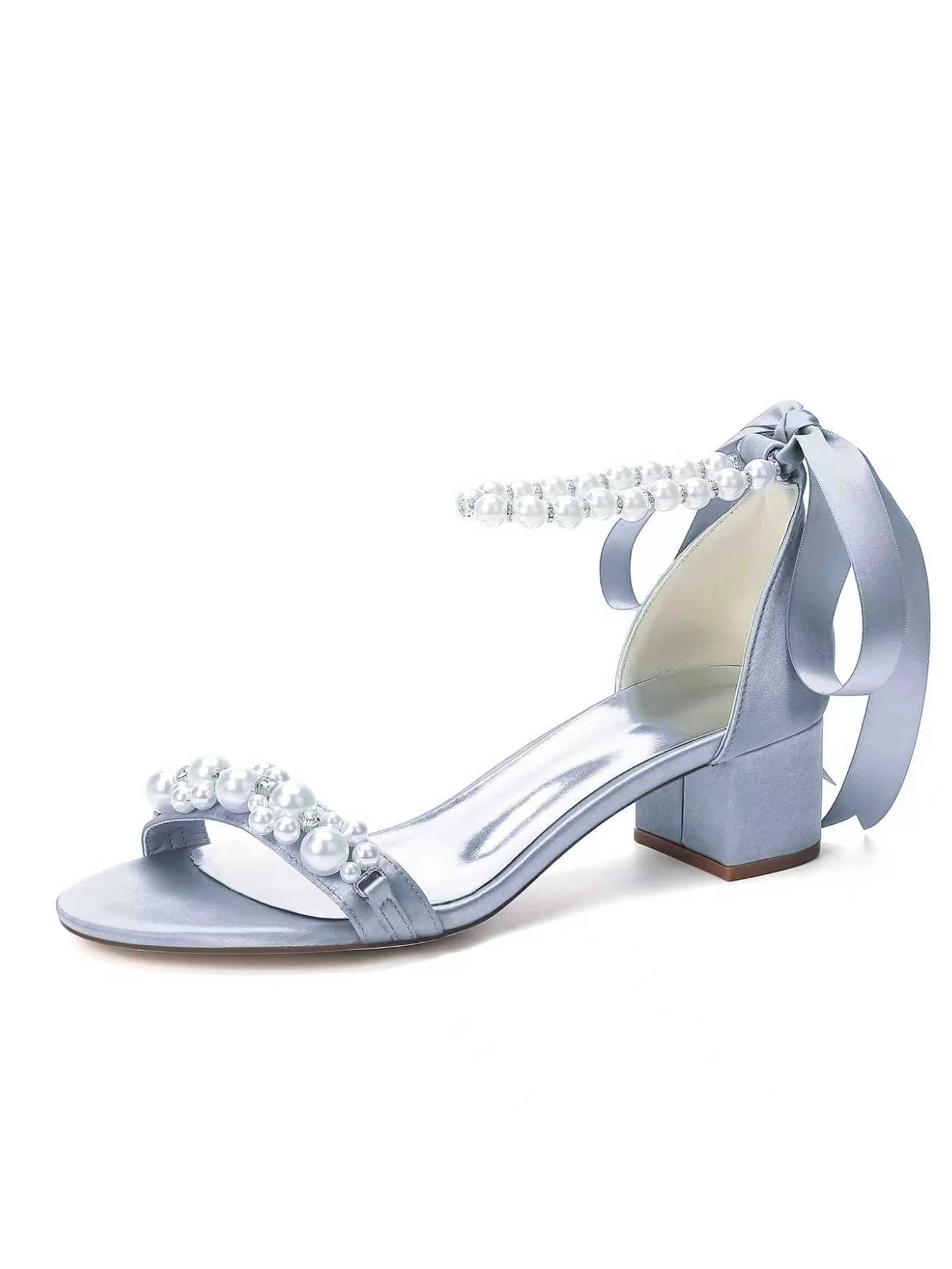 Pearl Ankle Strap Satin Tie Sandals - Image 18