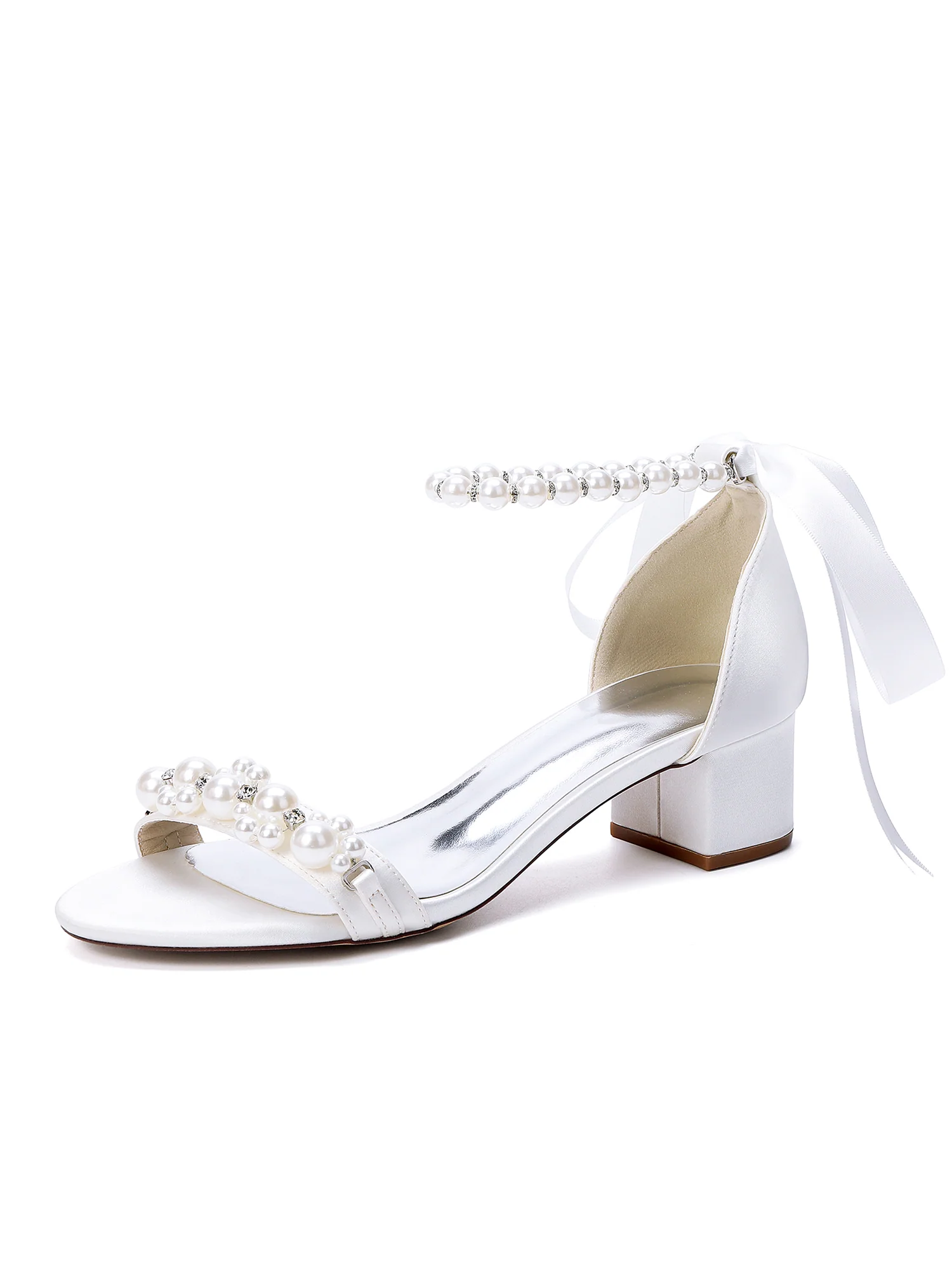 Pearl Ankle Strap Satin Tie Sandals - Image 19
