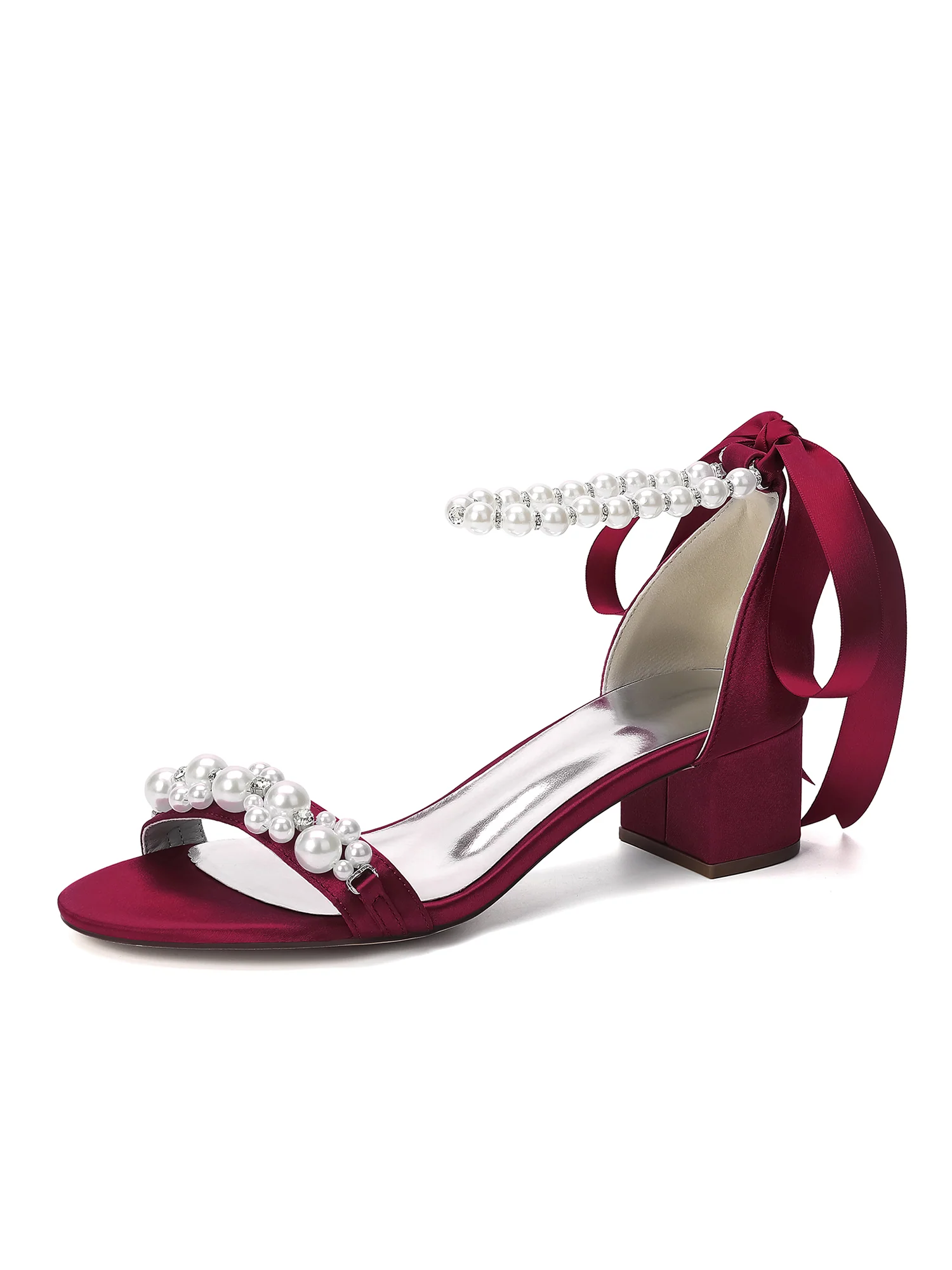 Pearl Ankle Strap Satin Tie Sandals - Image 2
