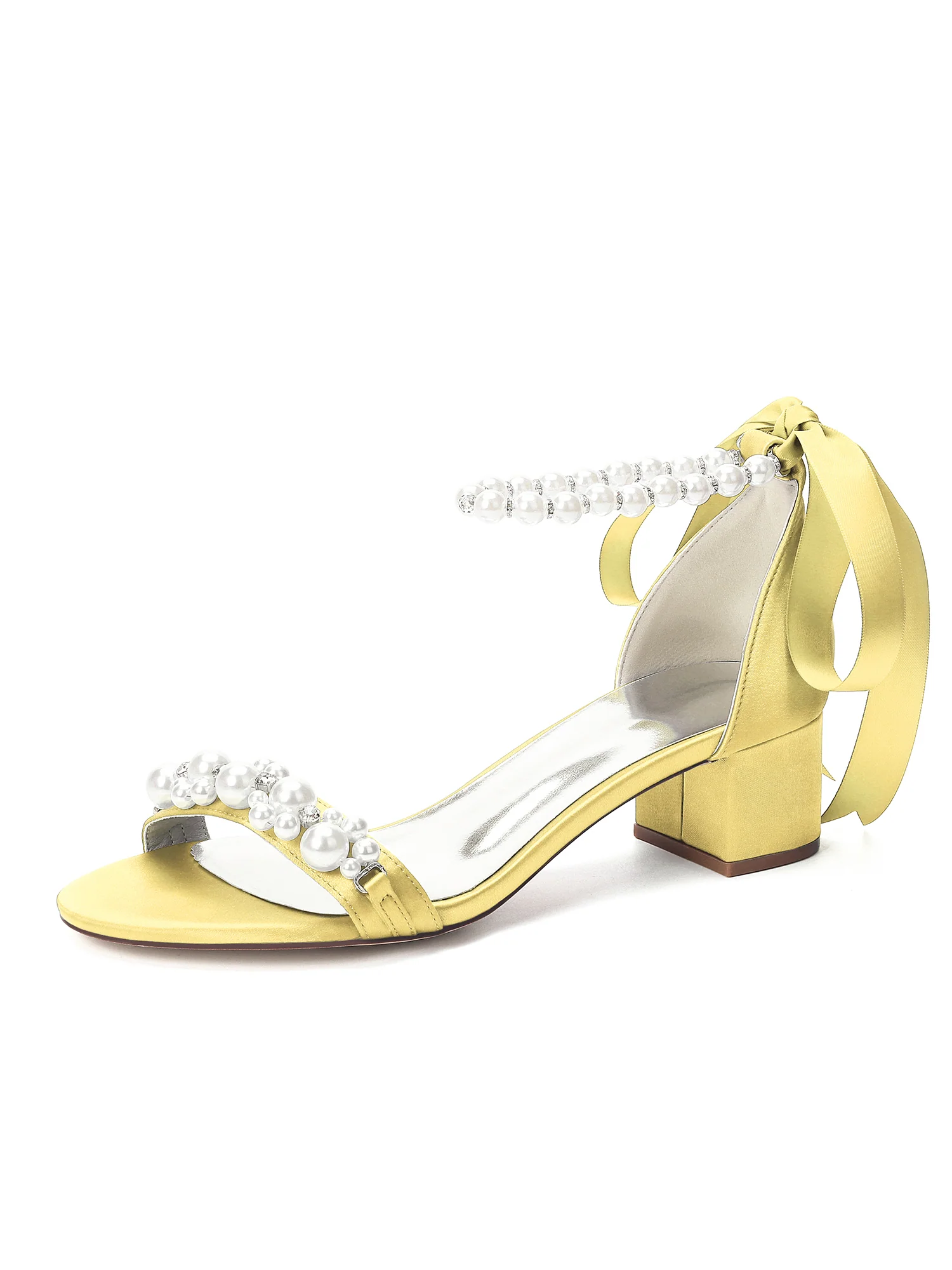 Pearl Ankle Strap Satin Tie Sandals - Image 4