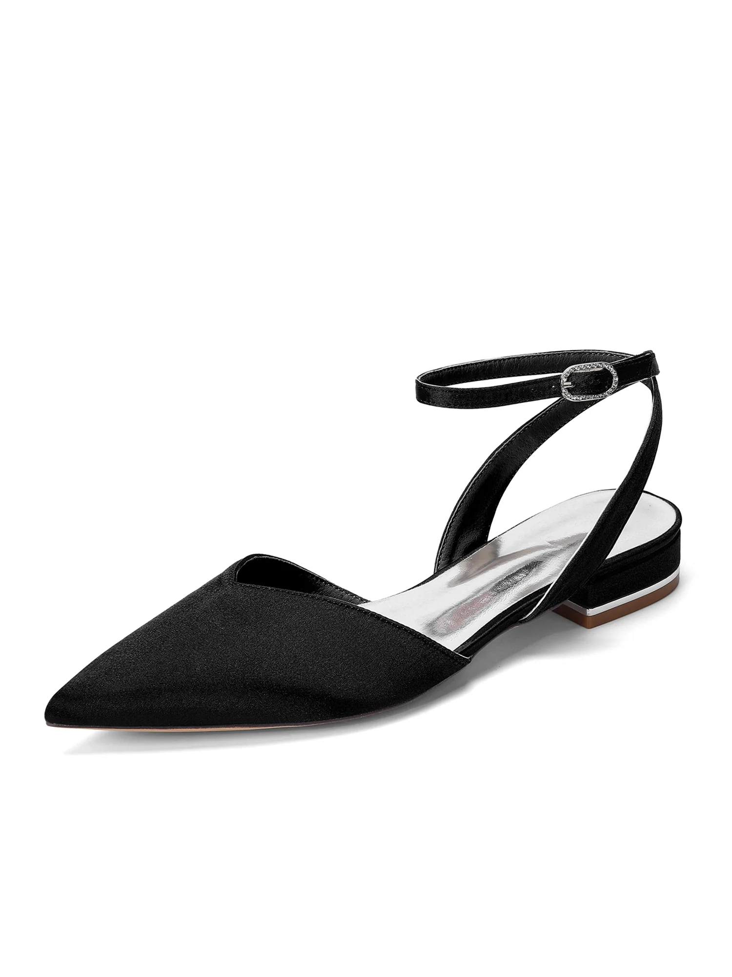 Satin Pointed Toe Slingback Low Block Heels