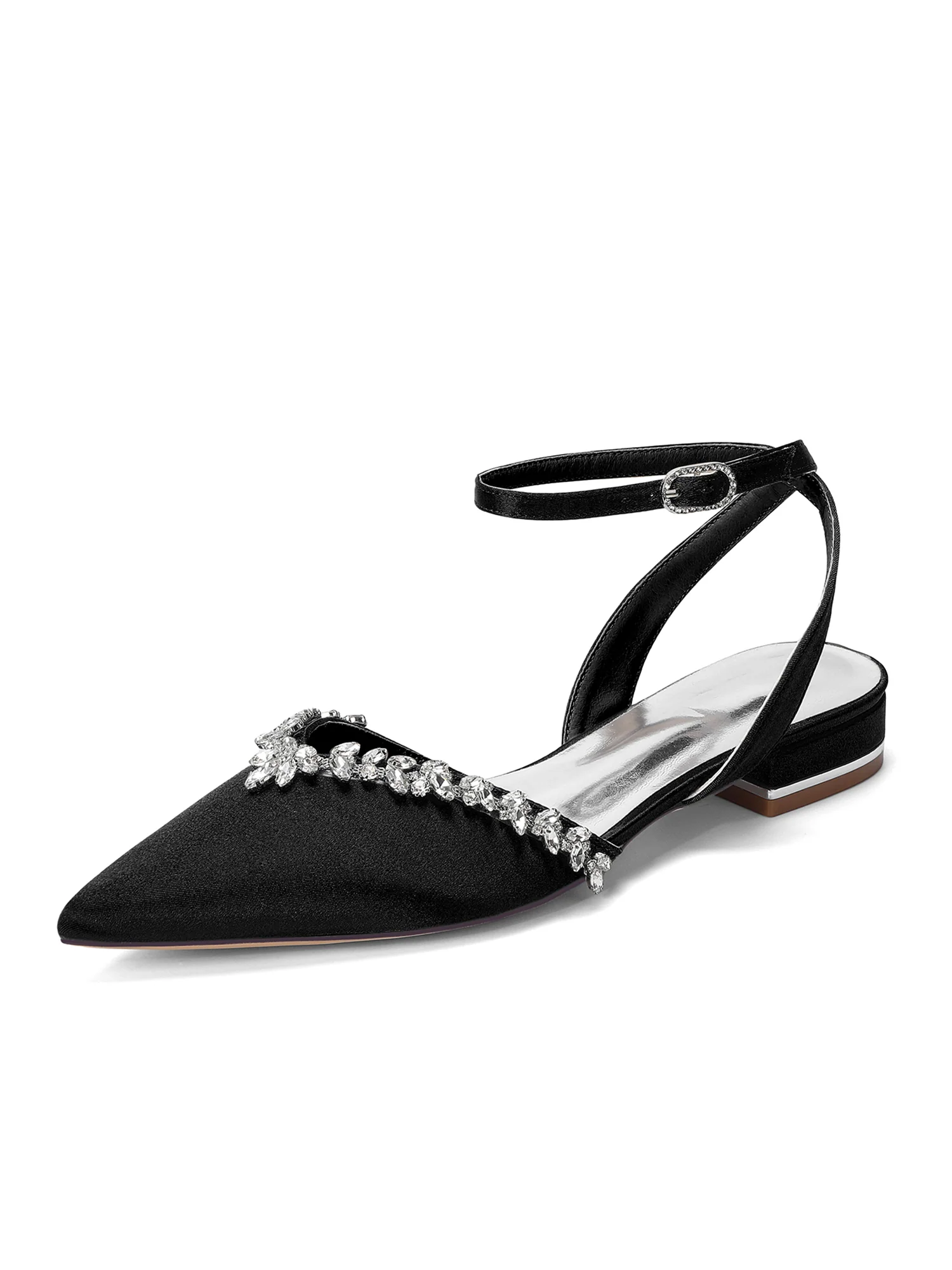 Pointed Toe Low Block Heels with Crystal Trim