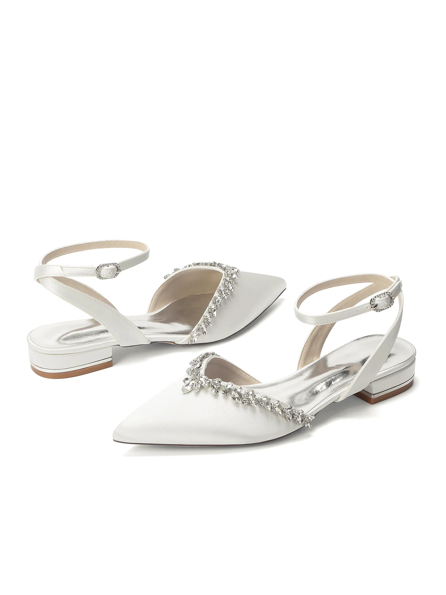 Pointed Toe Low Block Heels with Crystal Trim - Image 13
