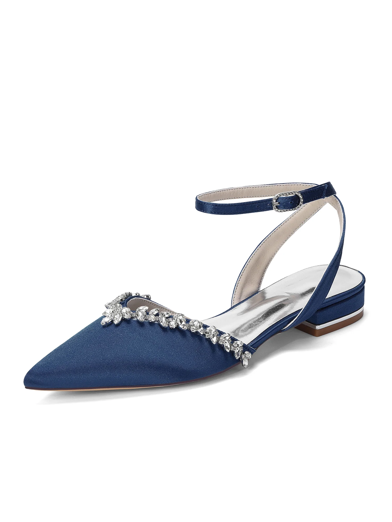 Pointed Toe Low Block Heels with Crystal Trim - Image 5
