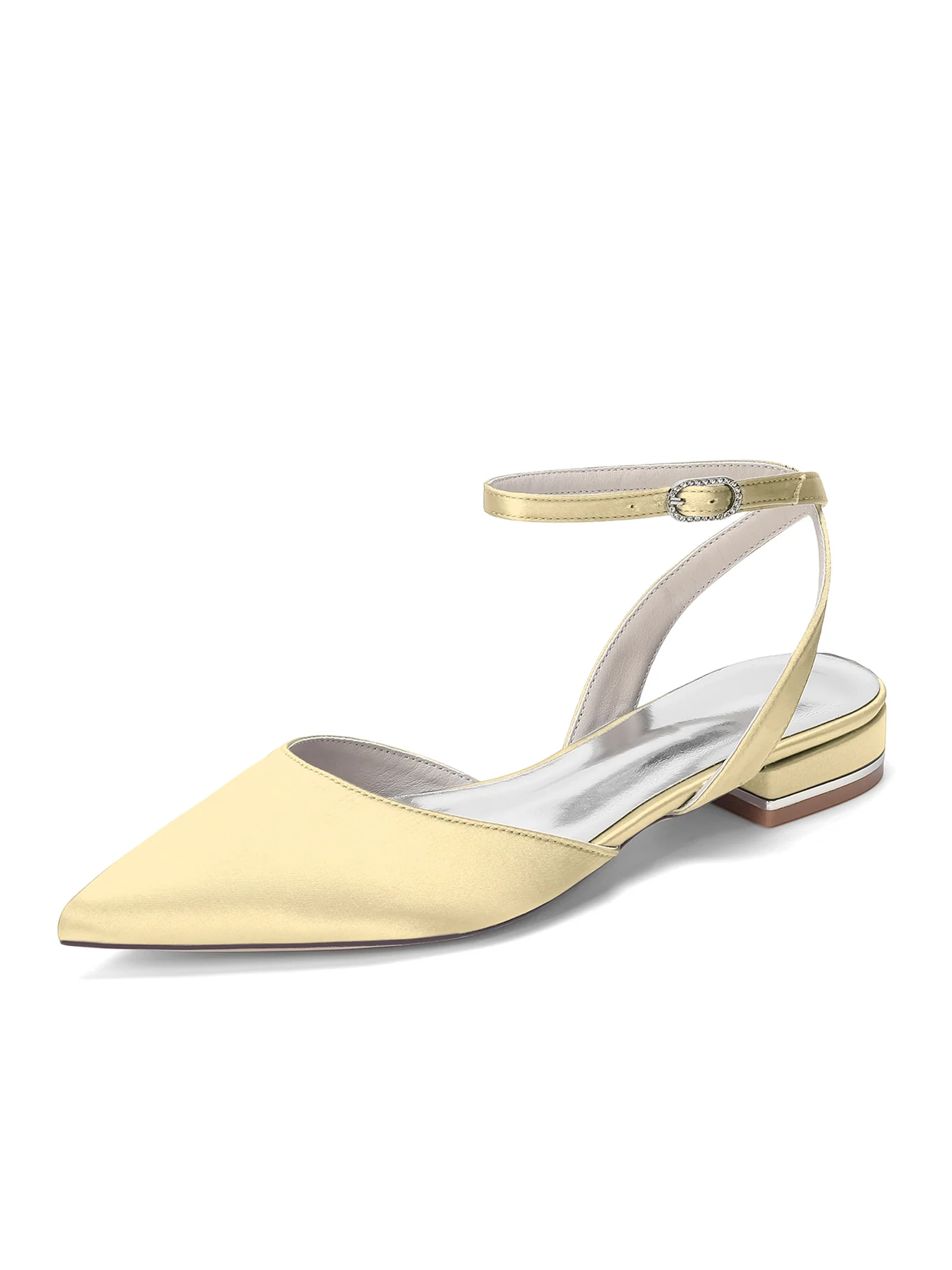 Satin Low Block Heels with Crystal Buckle - Image 4