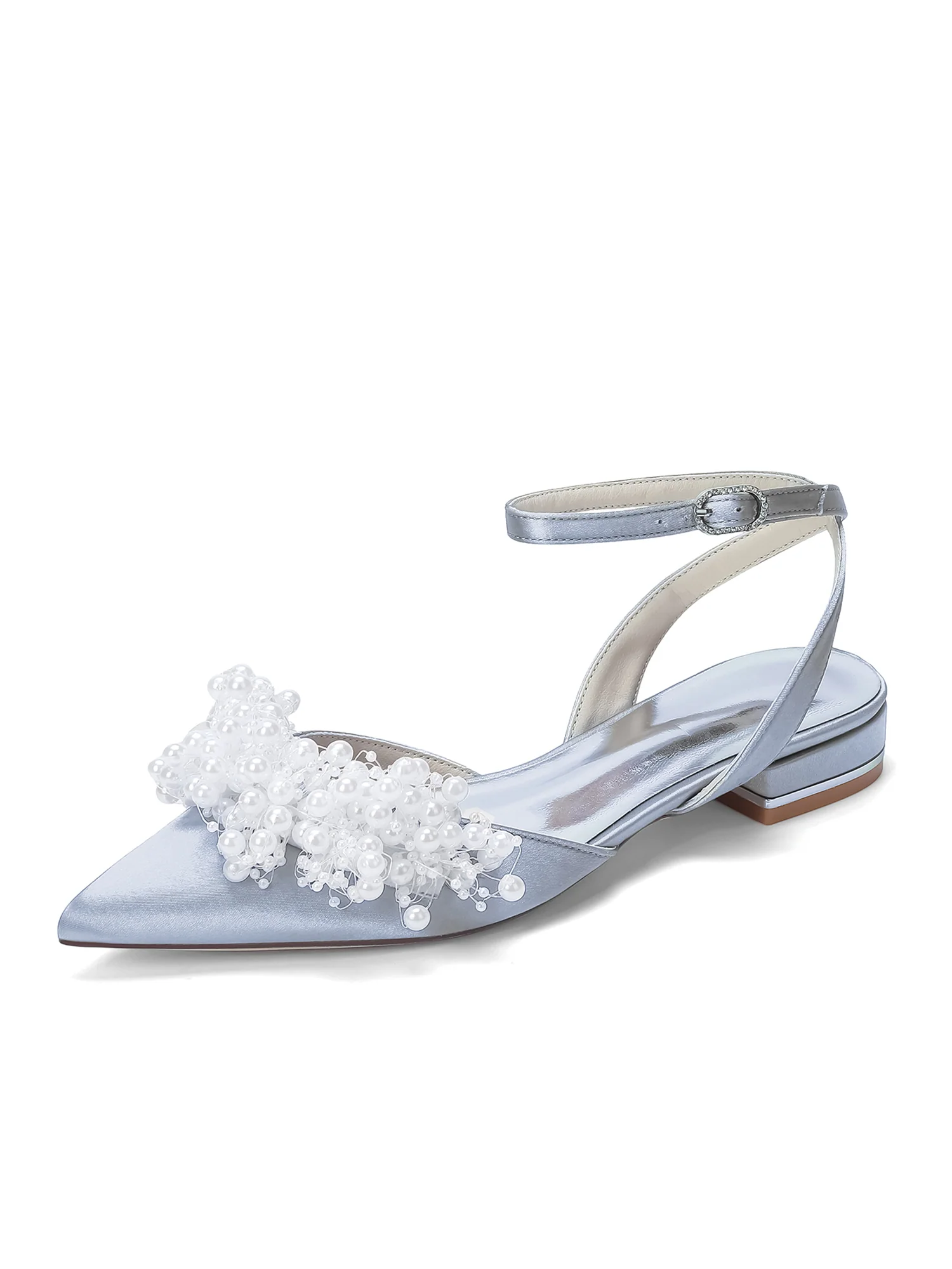 Satin Low Block Heels with Pearl Cluster - Image 11